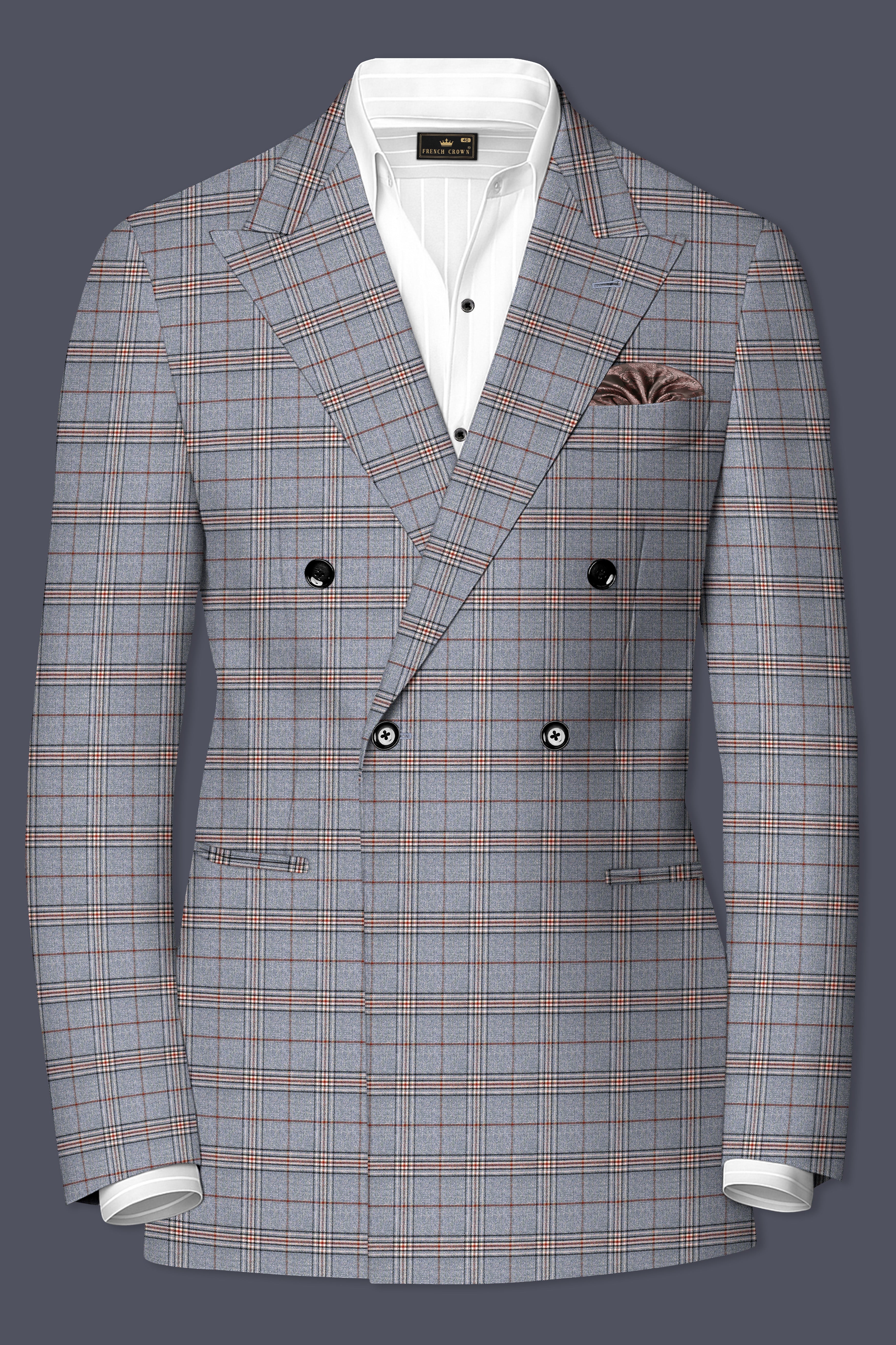 Chicago Gray Super fine Plaid Double Breasted Wool Rich Blazer
