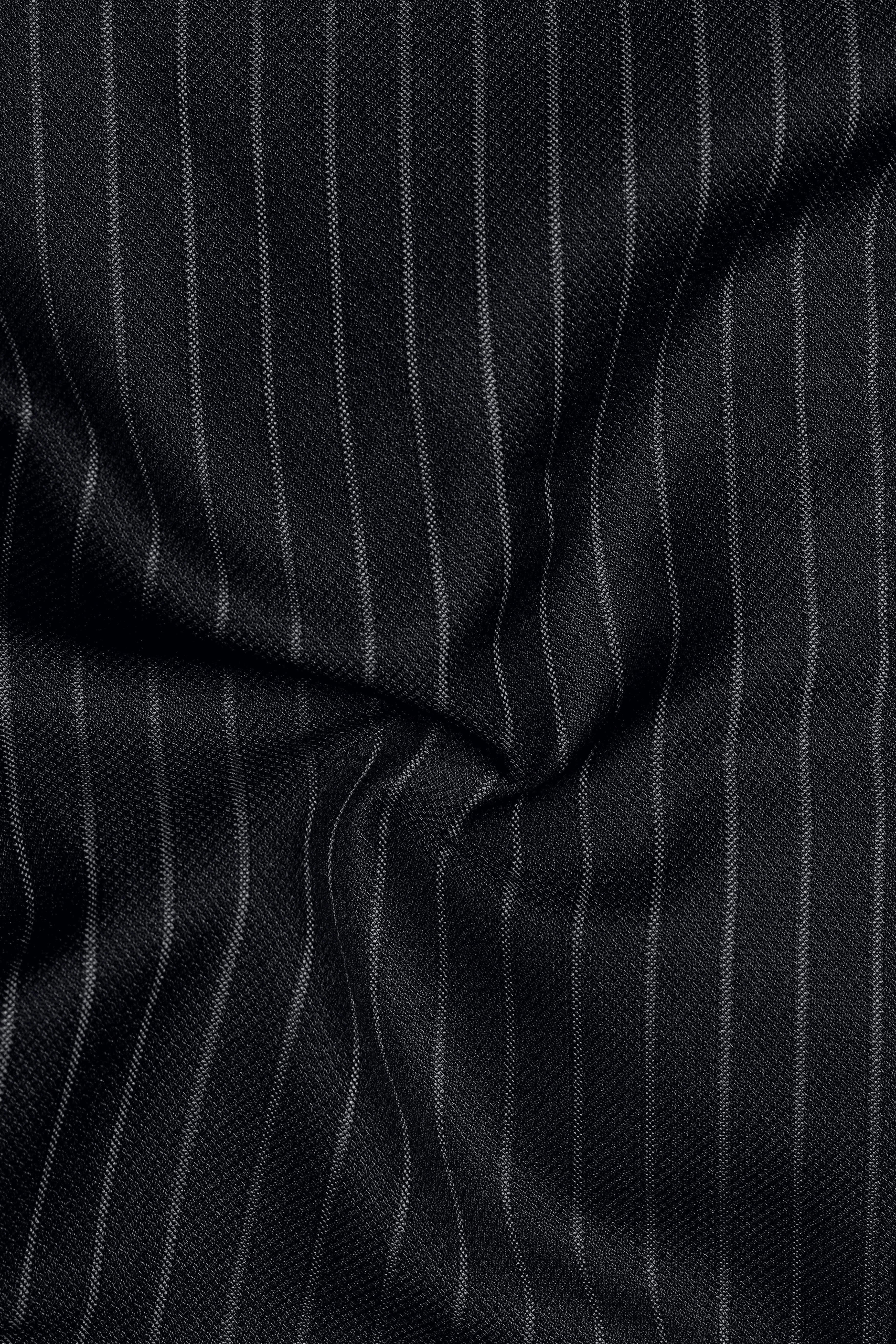 Piano Black Striped Cross Placket  Woolrich Bandhgala Blazer