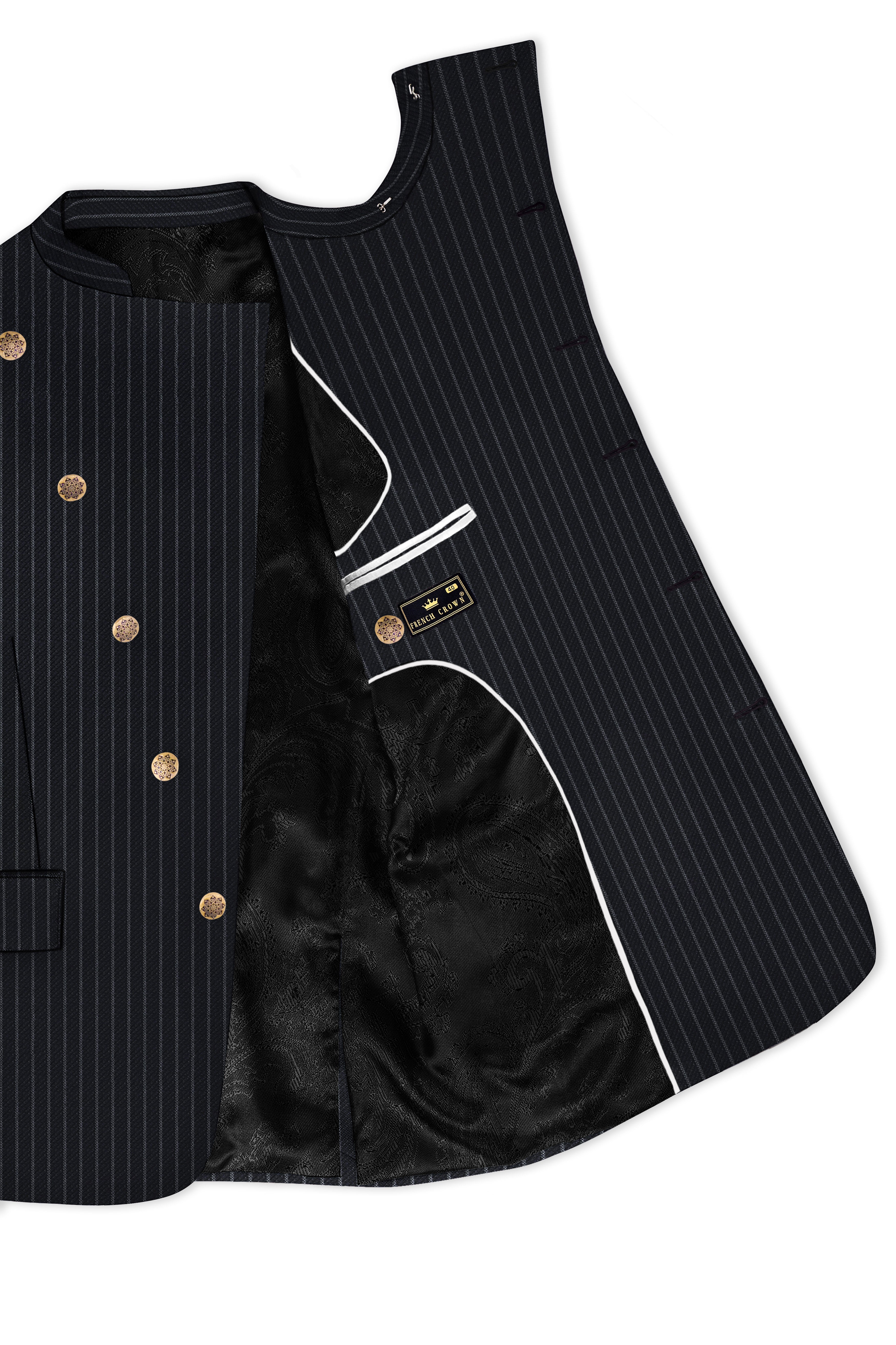 Piano Black Striped Cross Placket  Woolrich Bandhgala Blazer