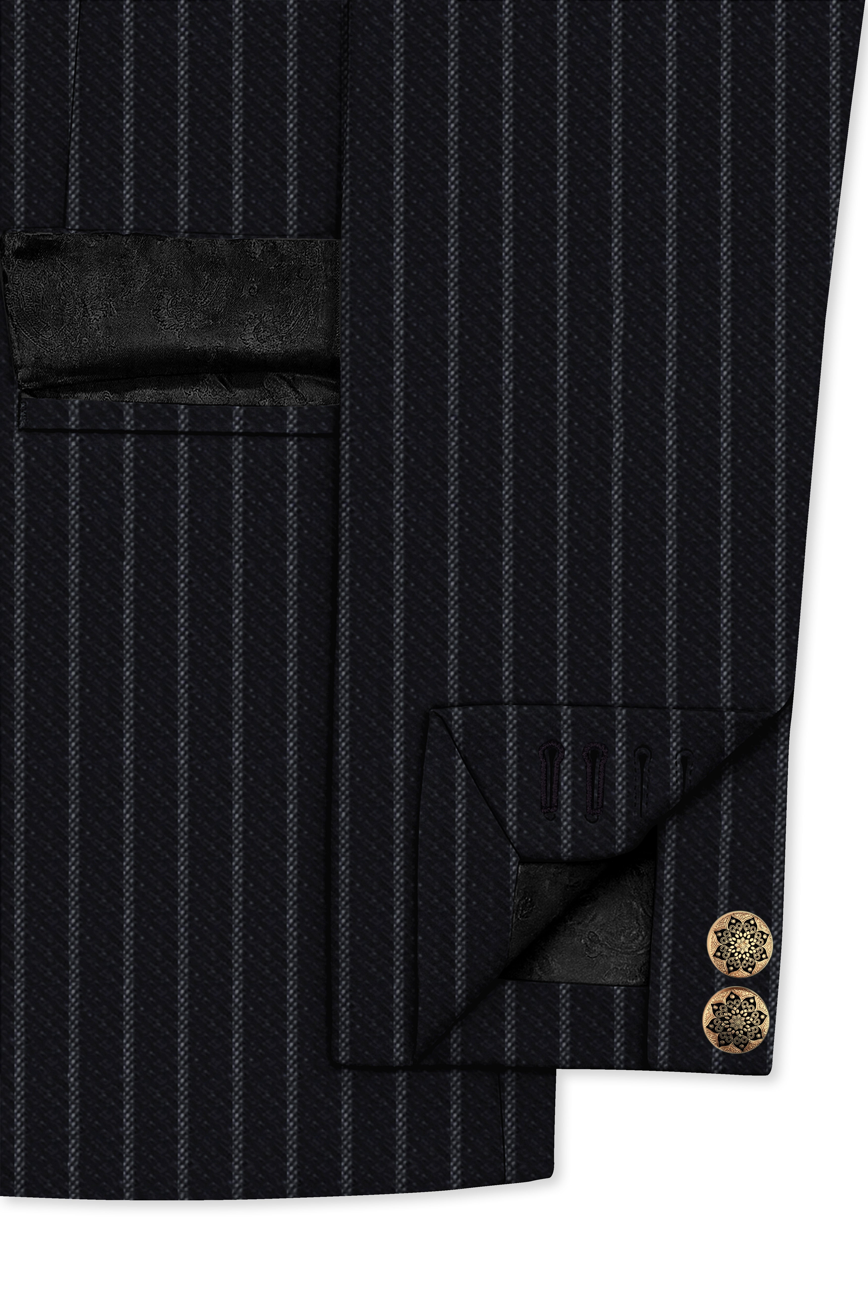 Piano Black Striped Cross Placket  Woolrich Bandhgala Blazer