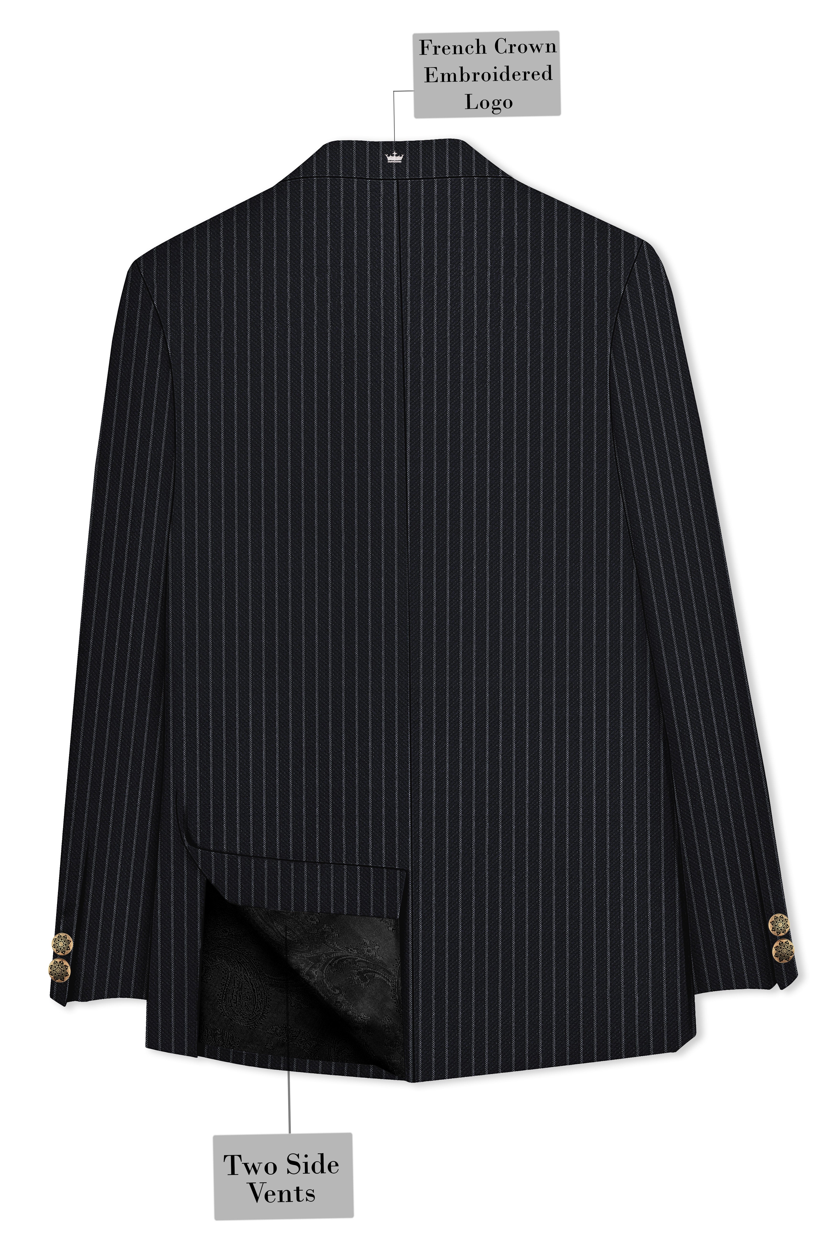 Piano Black Striped Cross Placket  Woolrich Bandhgala Blazer