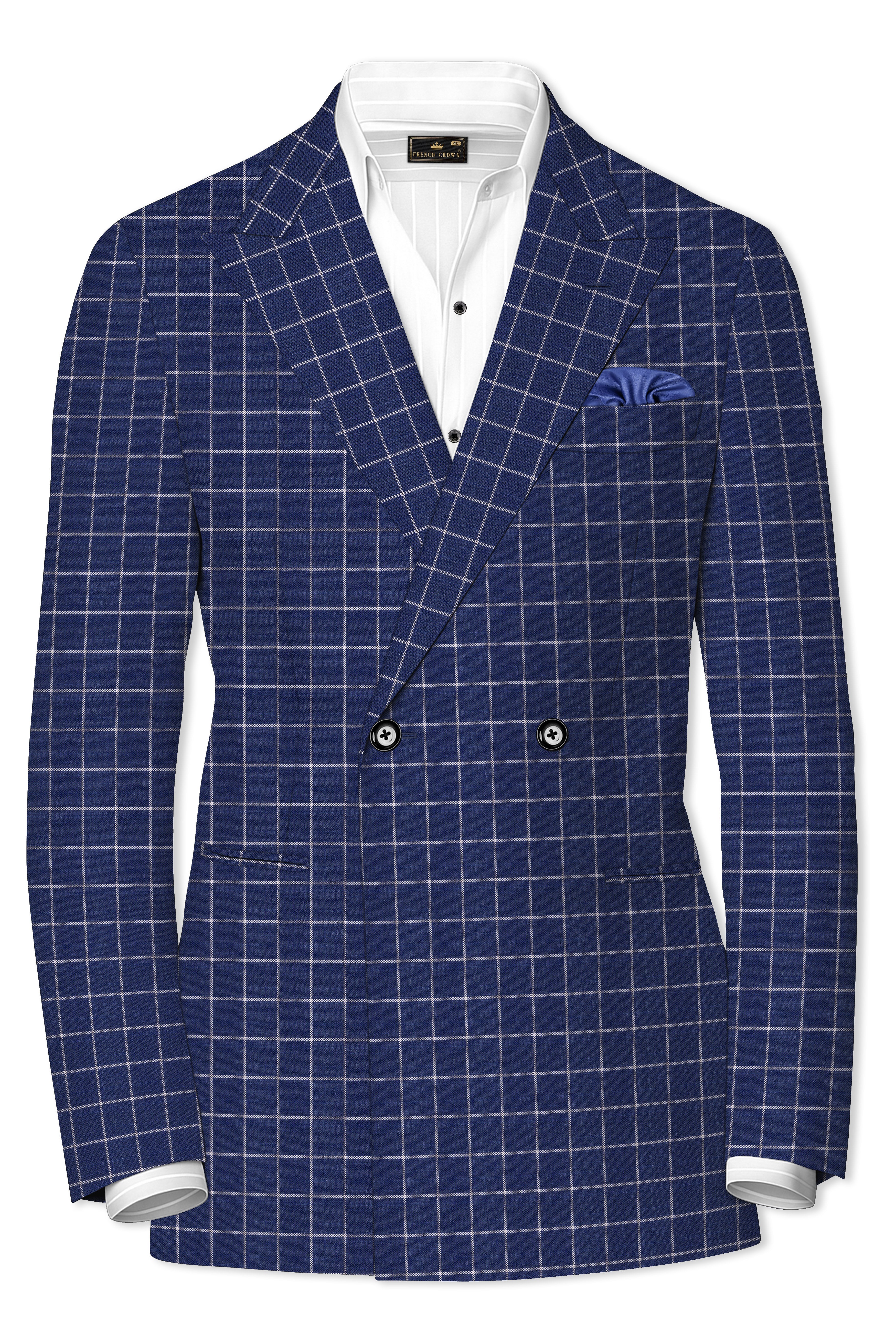 Rhino Blue Super fine Checkered Double Breasted Premium Cotton Blazer