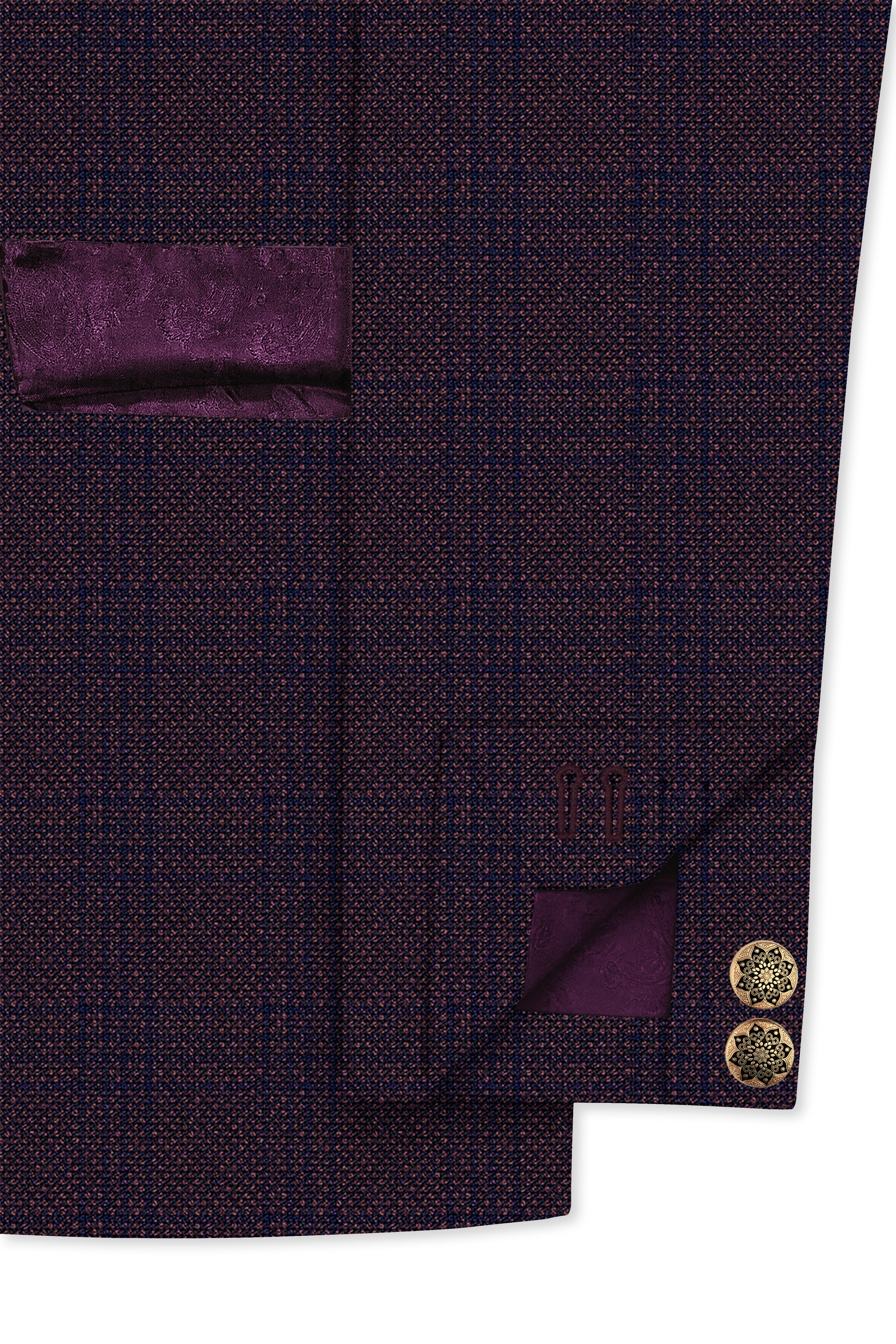 Thunder Brown Subtle Checkered Woolrich Cross Placket Bandhgala Blazer