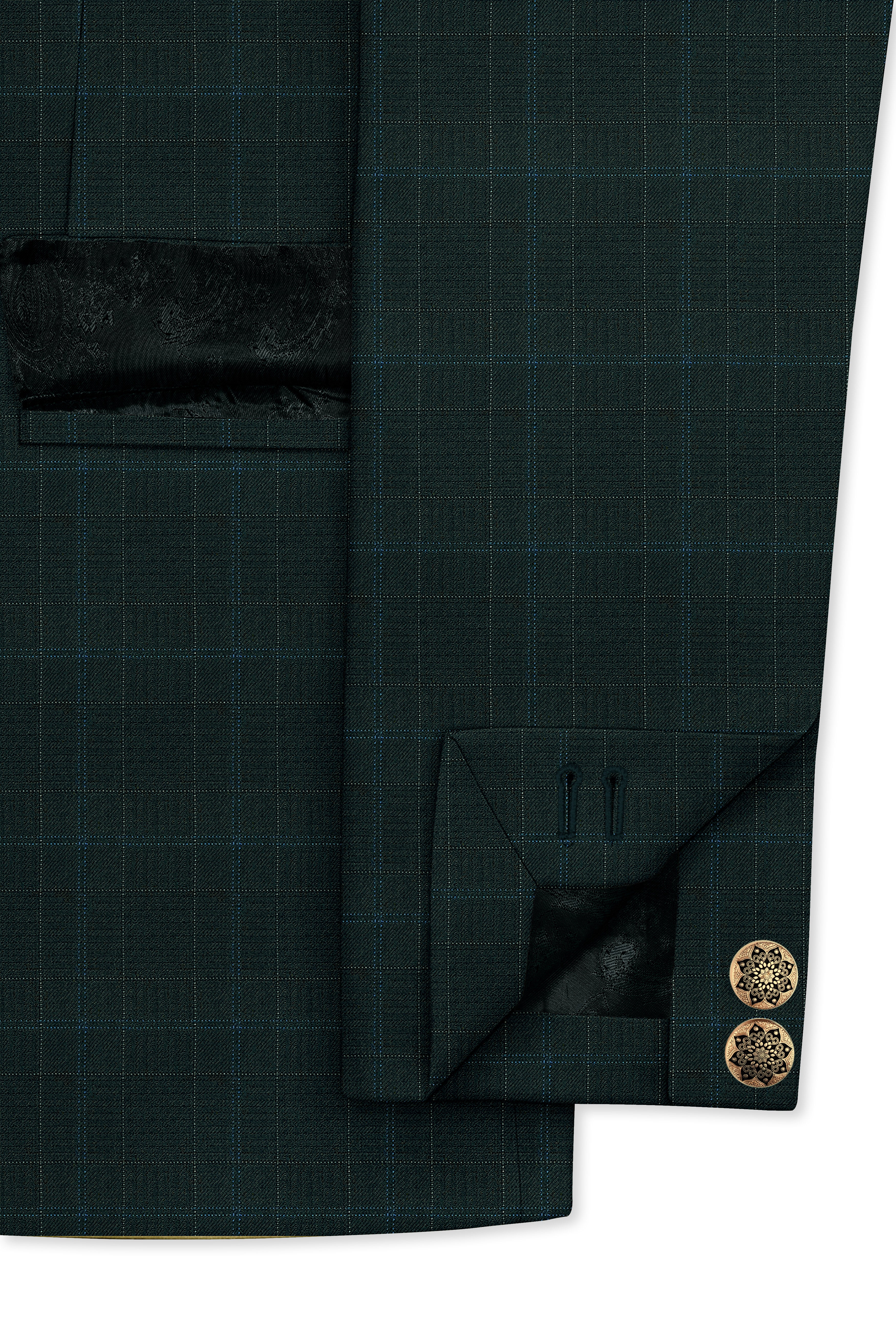 Dune Green Super fine Plaid Woolrich Cross Placket Bandhgala Blazer