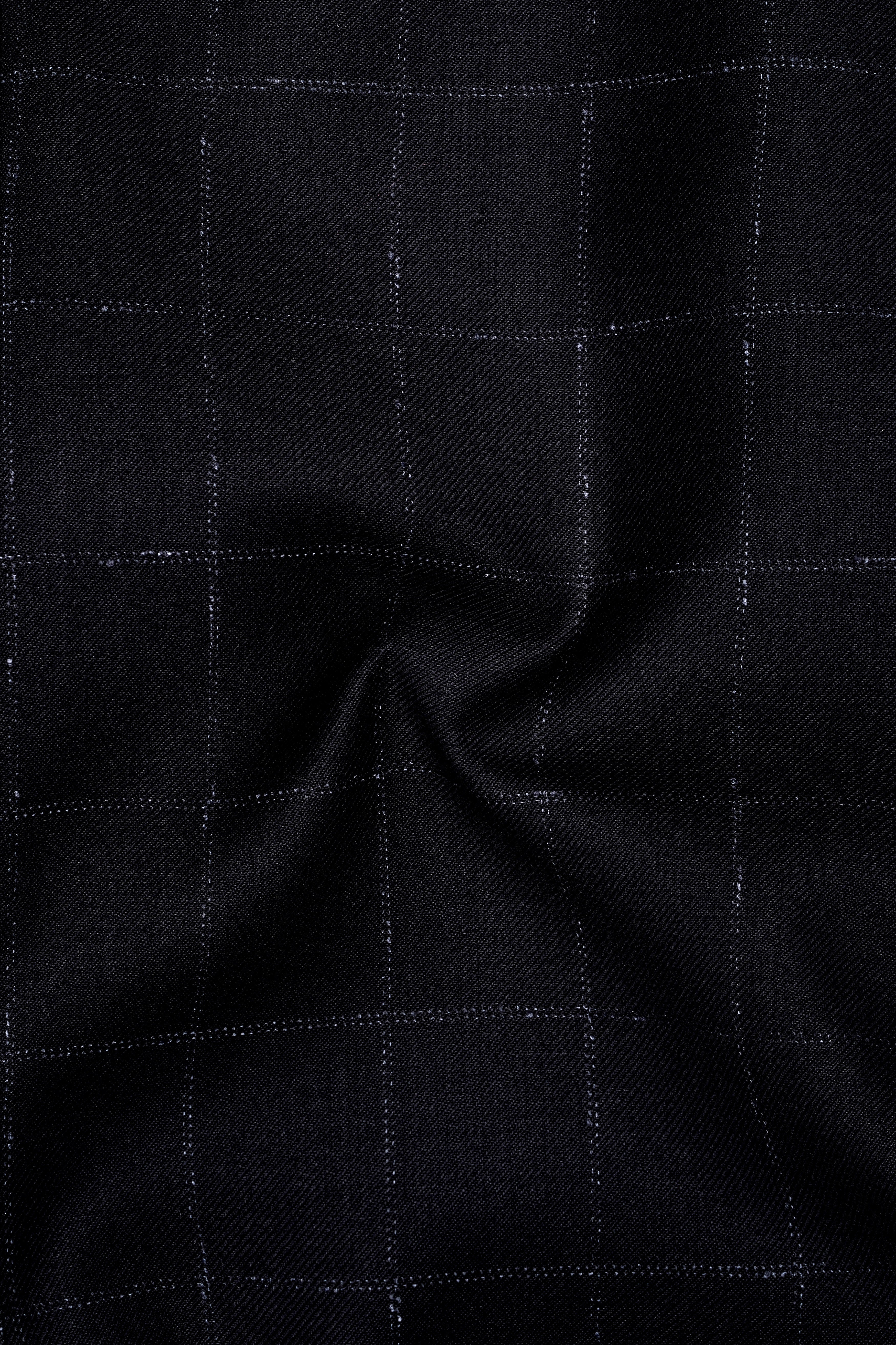 Log Cabin Black Super fine  Windowpane Cross Placket Wool Rich Bandhgala Blazer