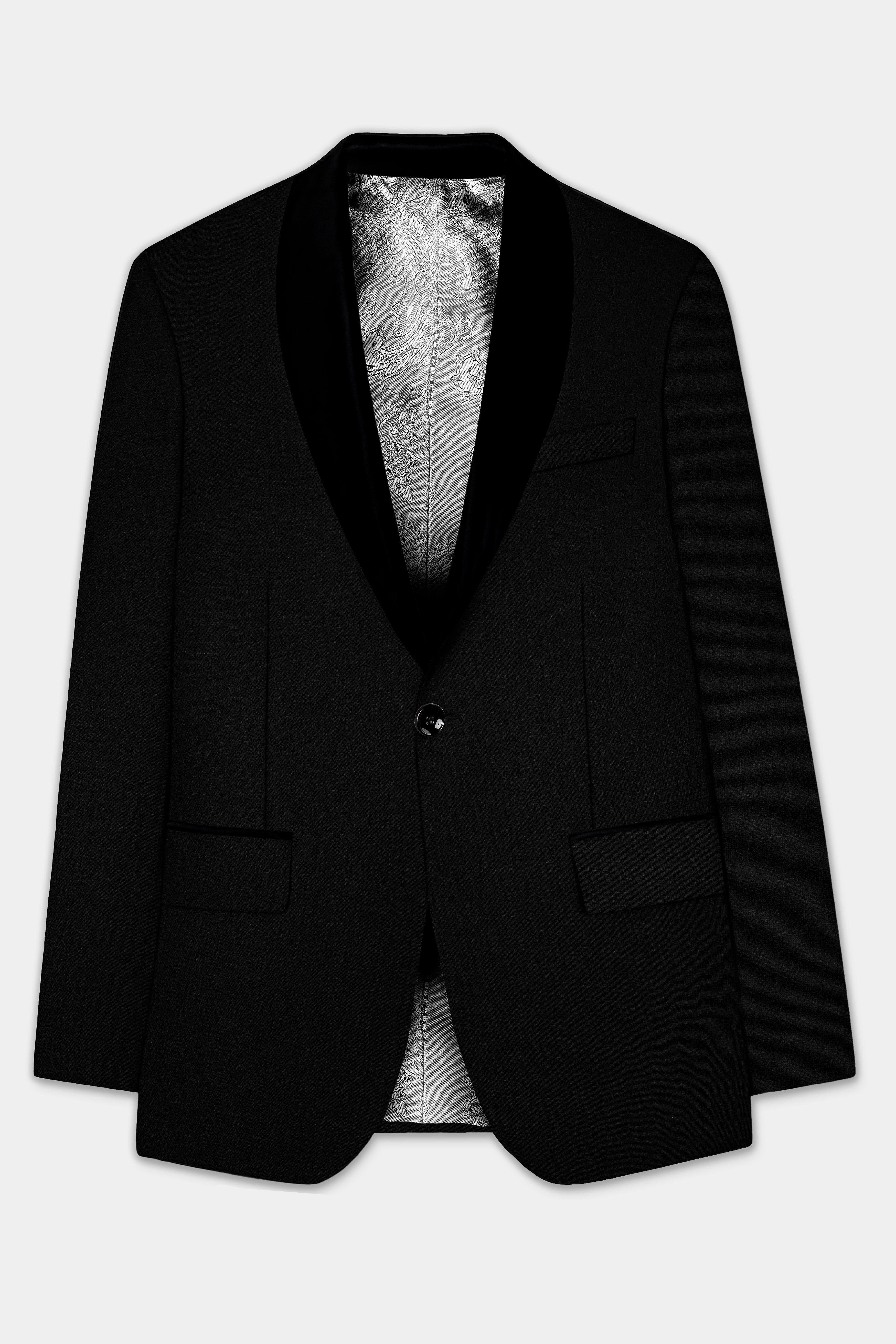 Jade Black Stretchable Subtle Sheen Tuxedo Blazer