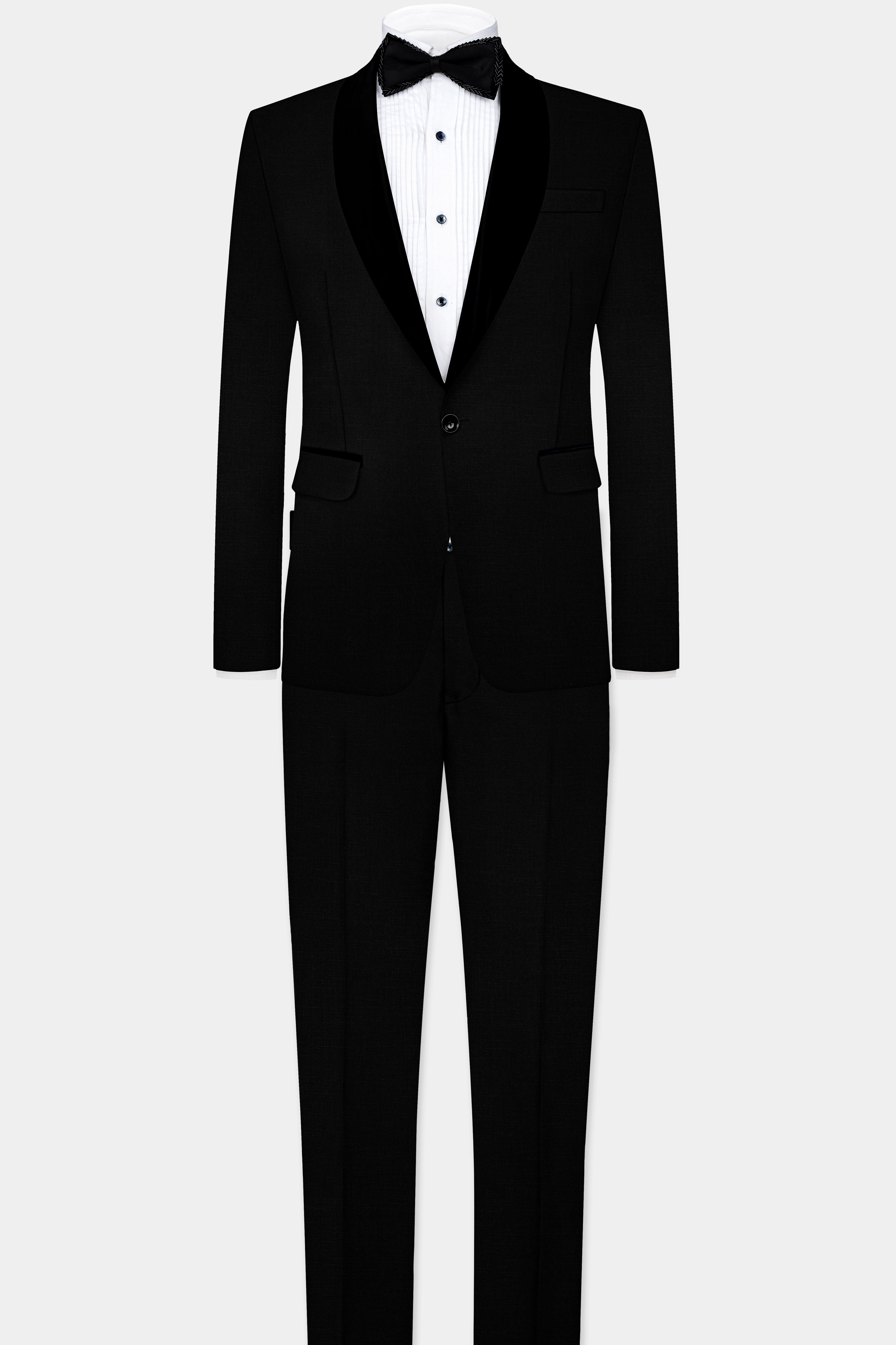 Jade Black Stretchable Subtle Sheen Tuxedo Blazer