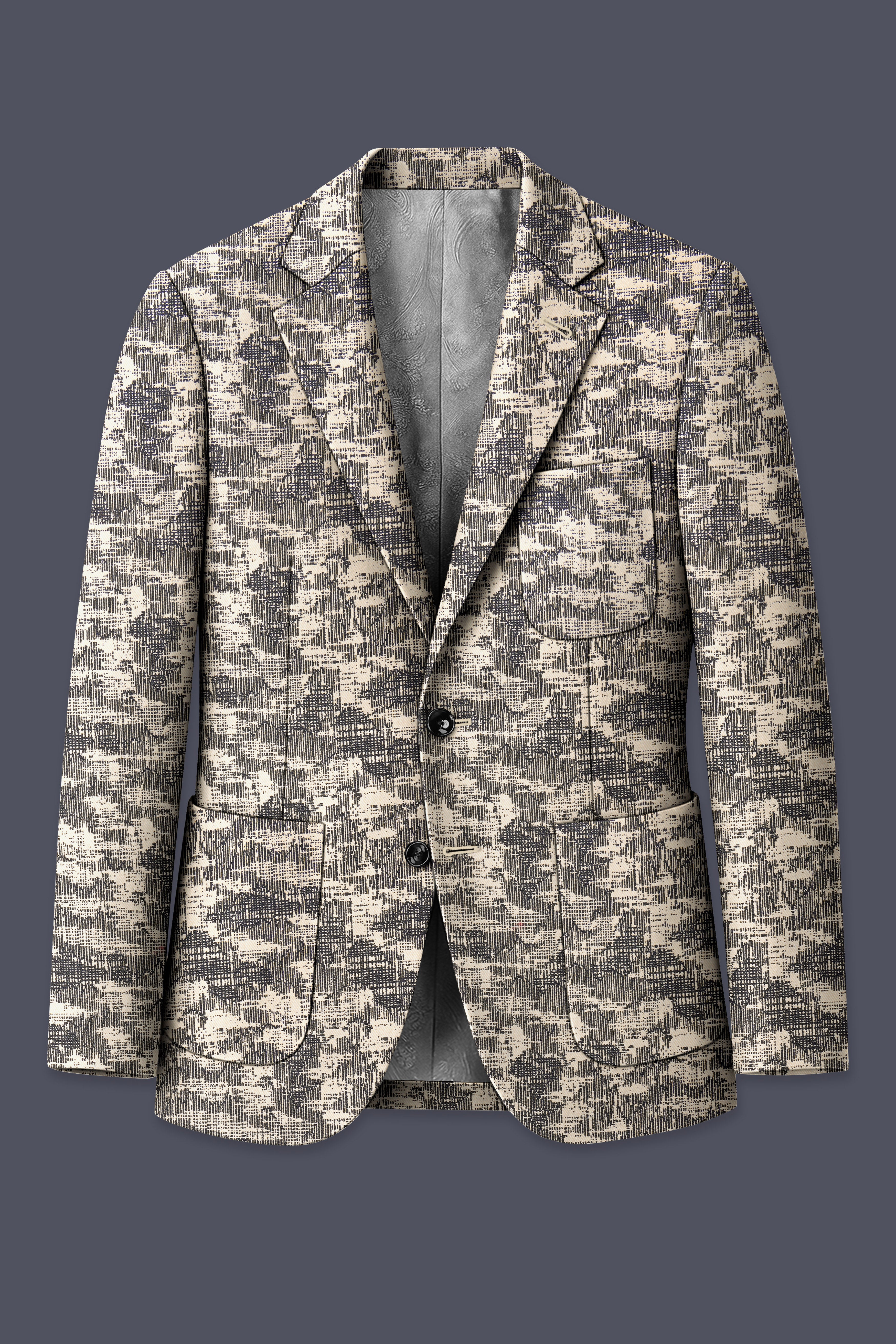 Bastille and Champagne Beige Abstract Print Designer Blazer