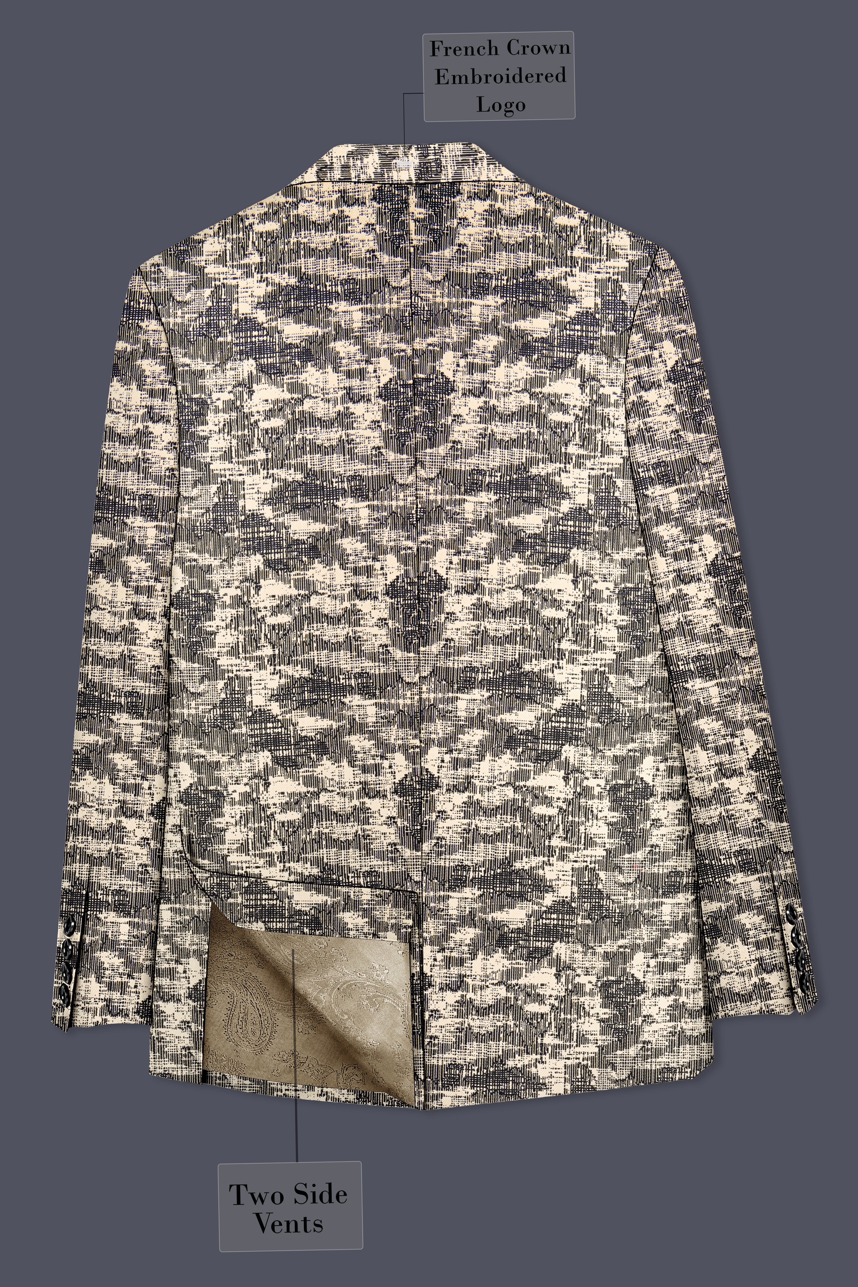 Bastille and Champagne Beige Abstract Print Designer Blazer