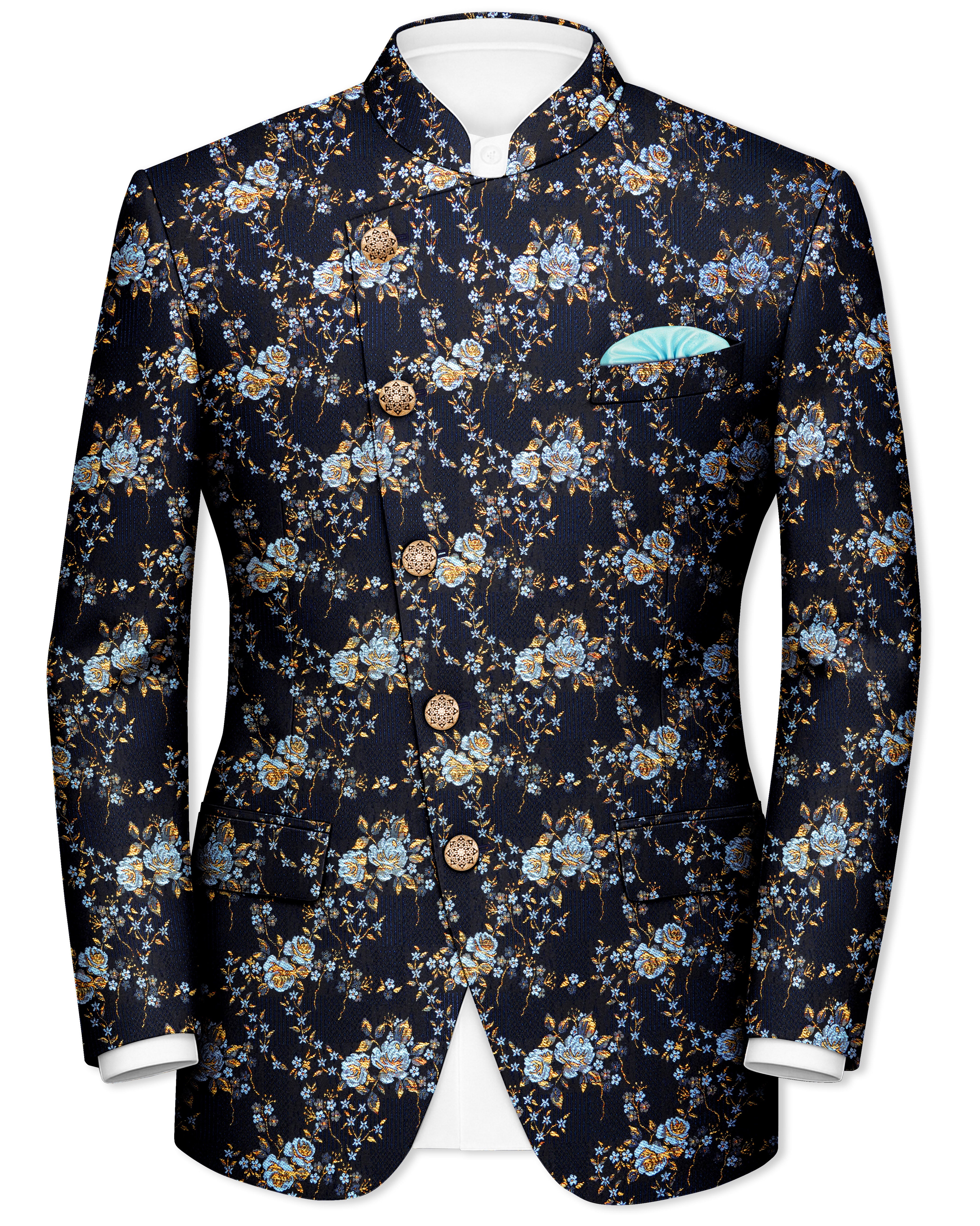 Storm Dust Floral Textured Premium Wool Blend Bandhgala/Jodhpuri