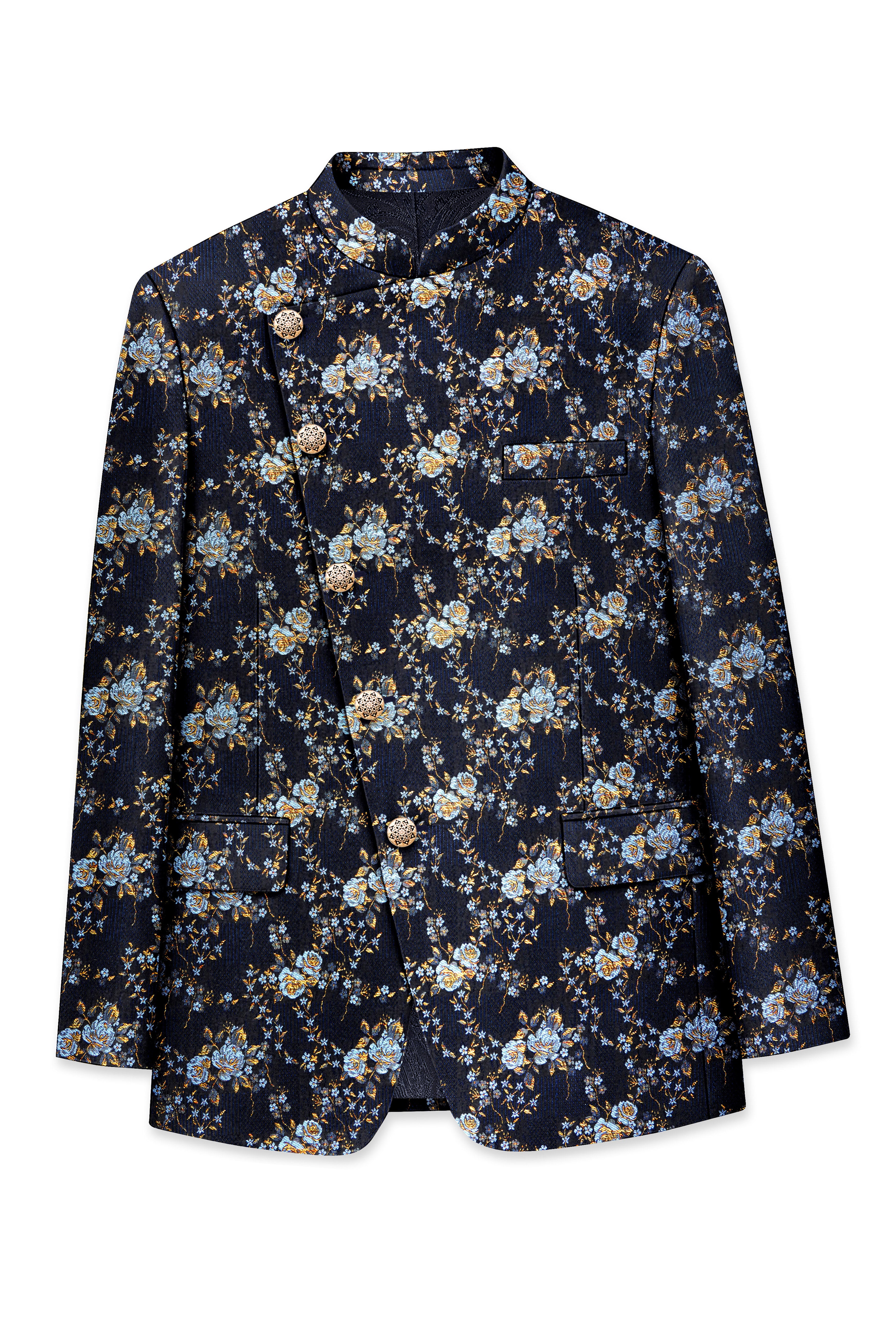 Storm Dust Floral Textured Premium Wool Blend Bandhgala/Jodhpuri