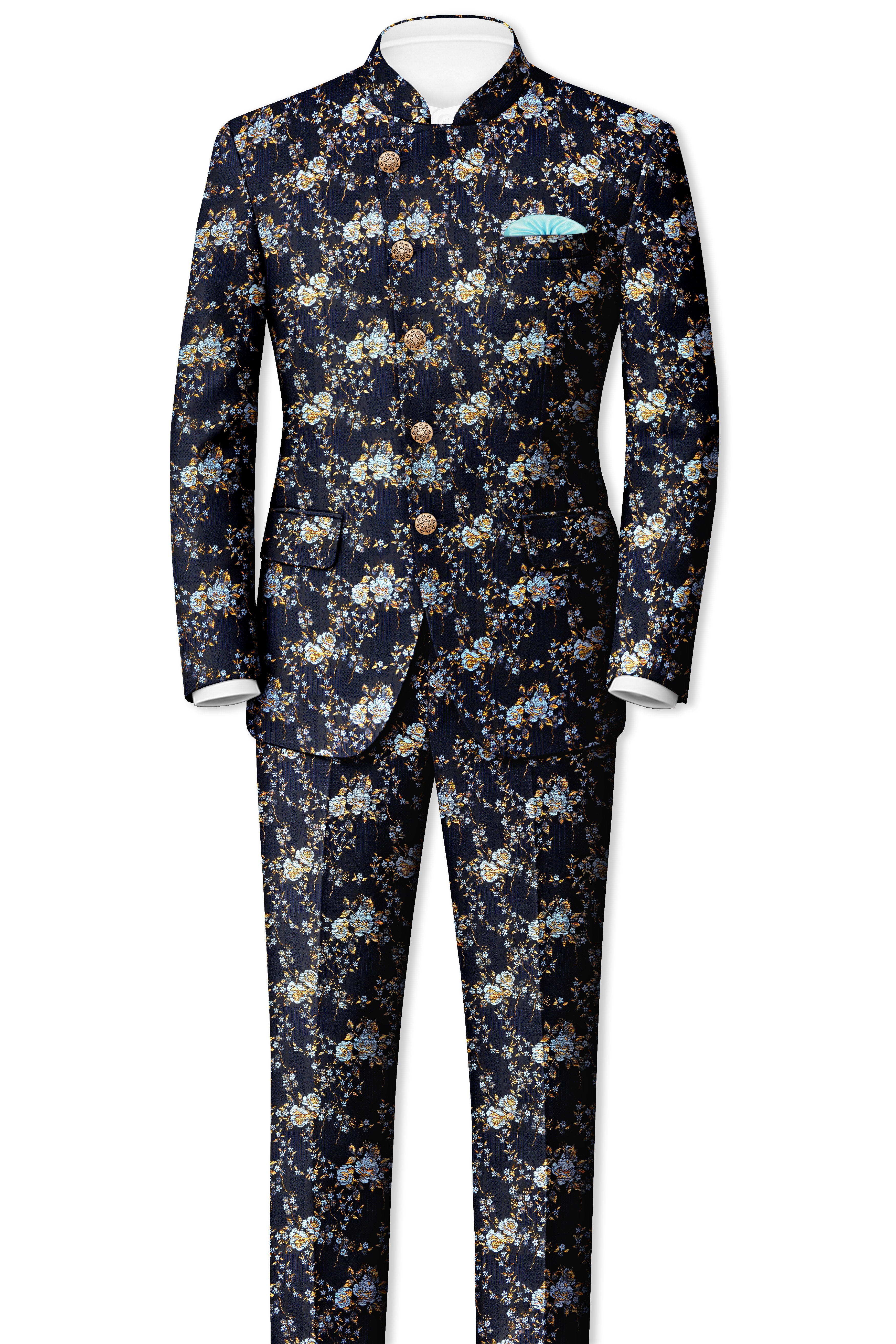 Storm Dust Floral Textured Cross Placket  Bandhgala Designer Blazer