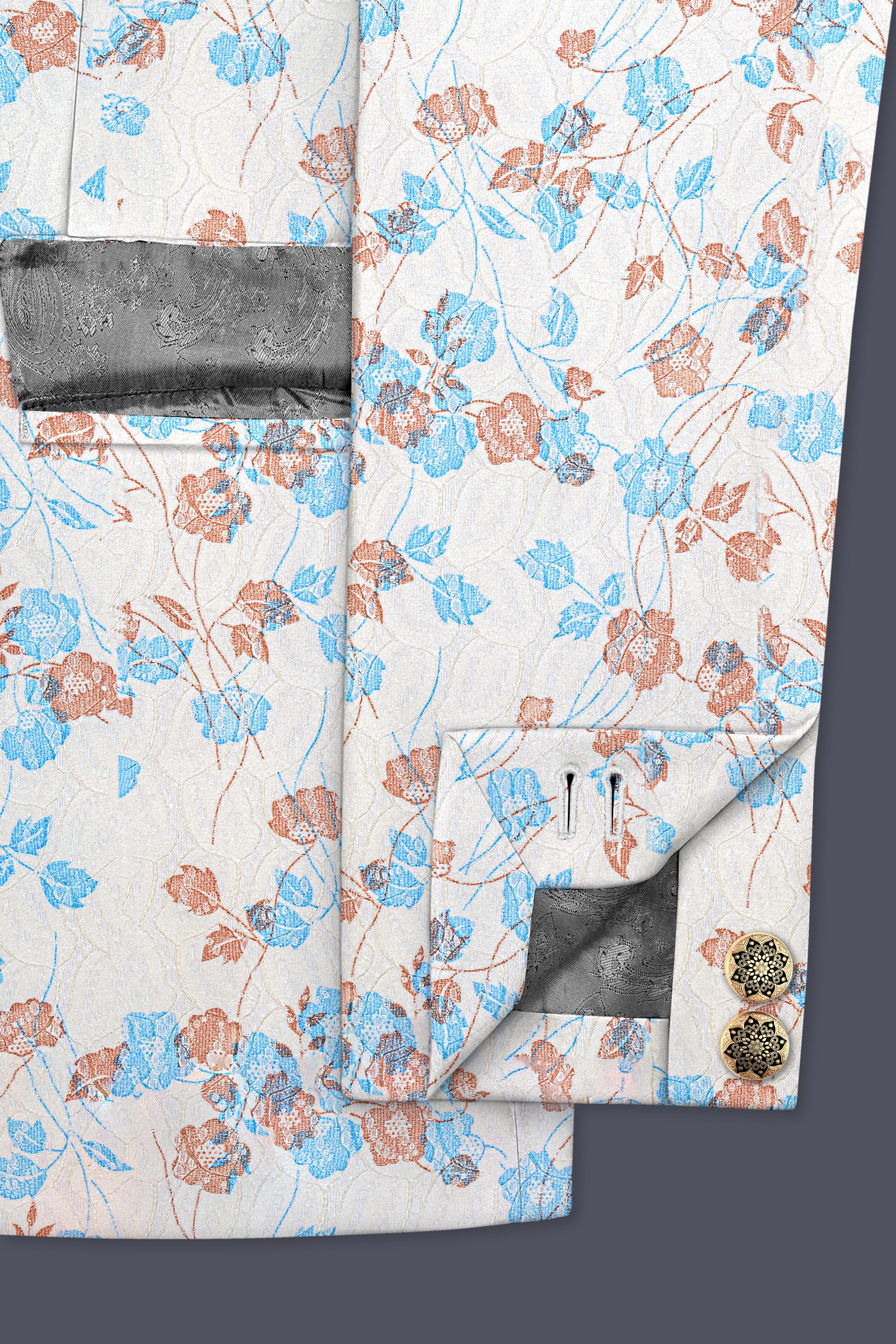 Bright White Floral and Leaves Textured Cross Placket Bandhgala Designer Blazer