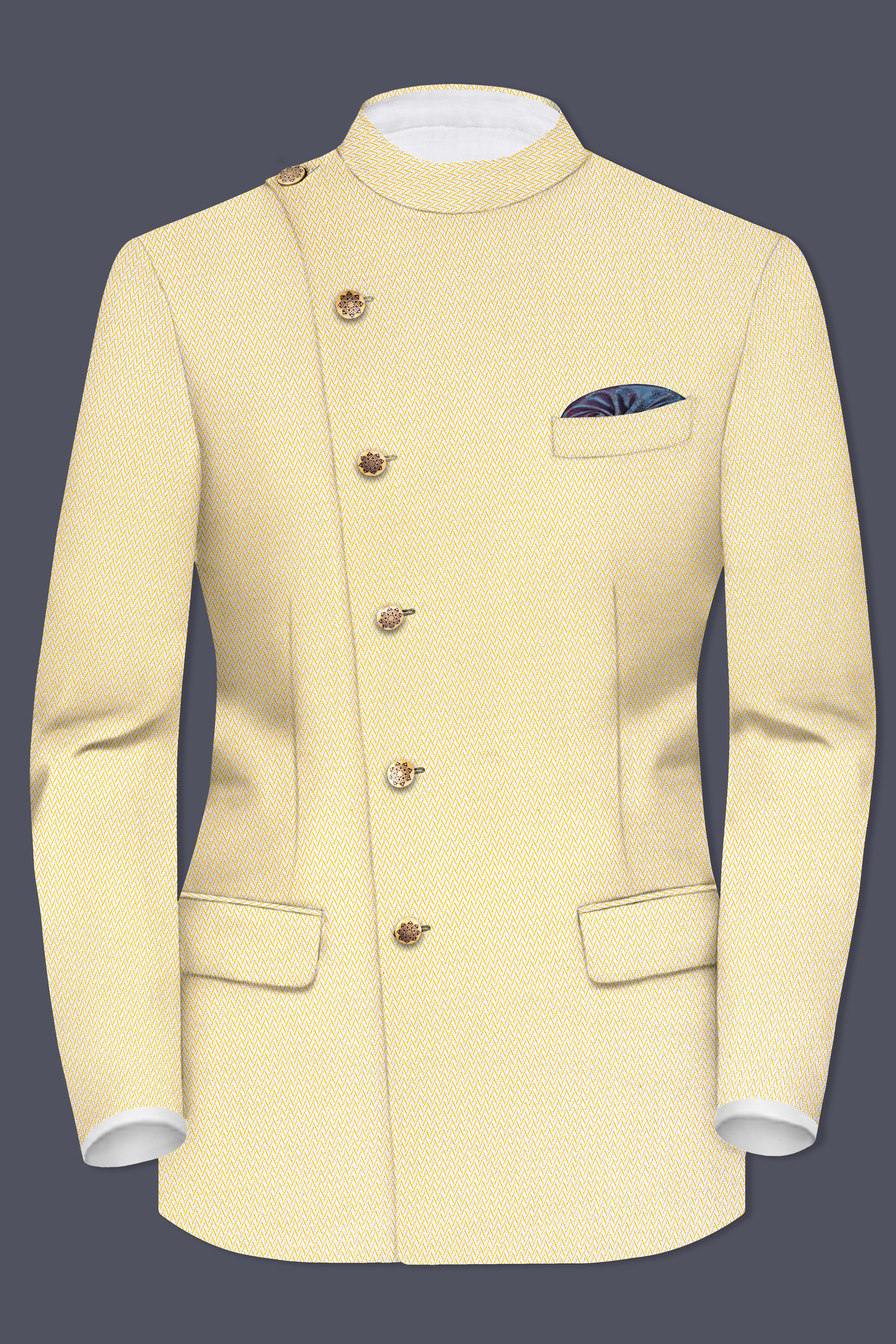 Cashmere Chevron Textured Cross Placket Bandhgala Designer Blazer