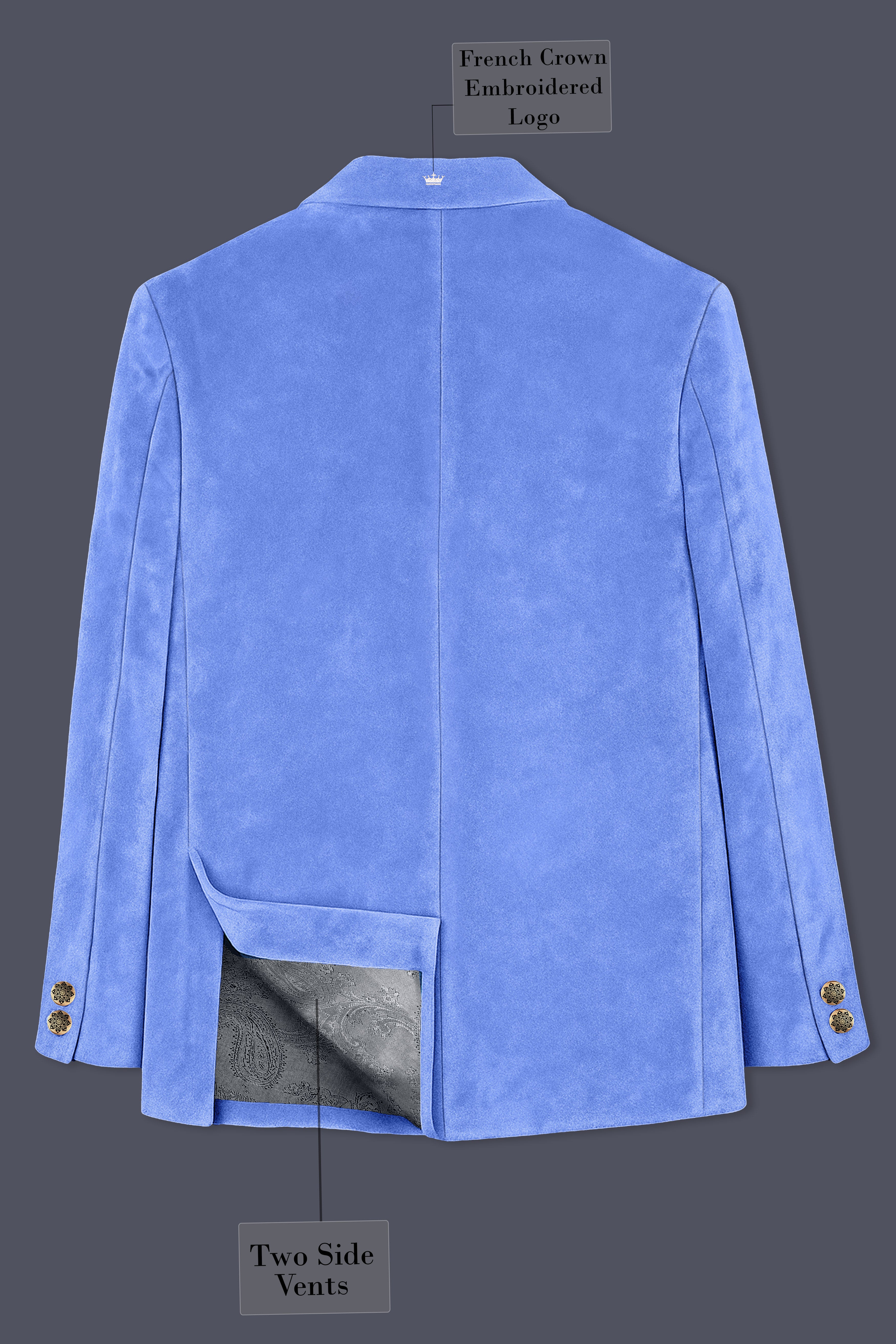 Mariner Blue velvet Cross Placket Bandhgala Designer Blazer