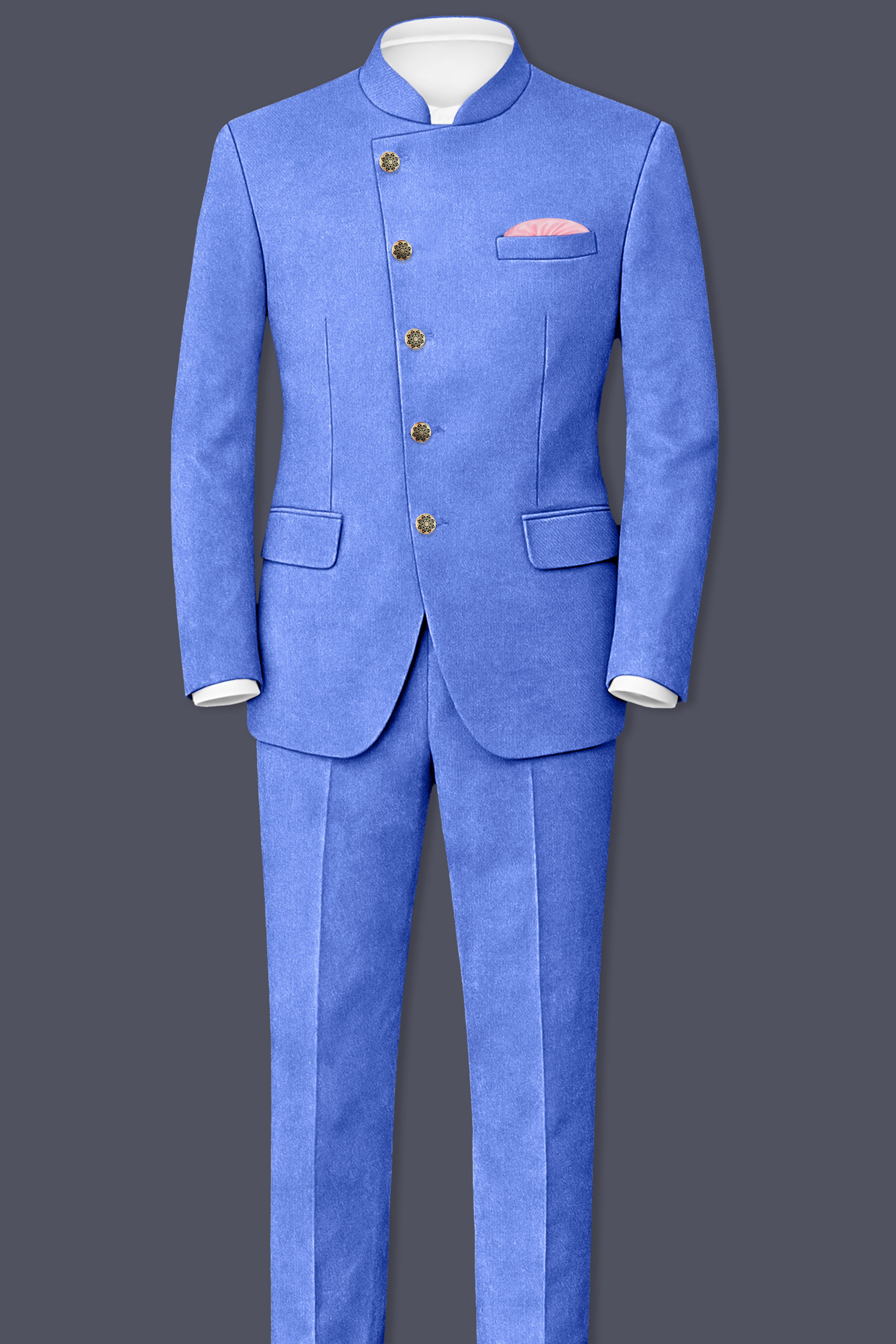 Mariner Blue velvet Cross Placket Bandhgala Designer Blazer