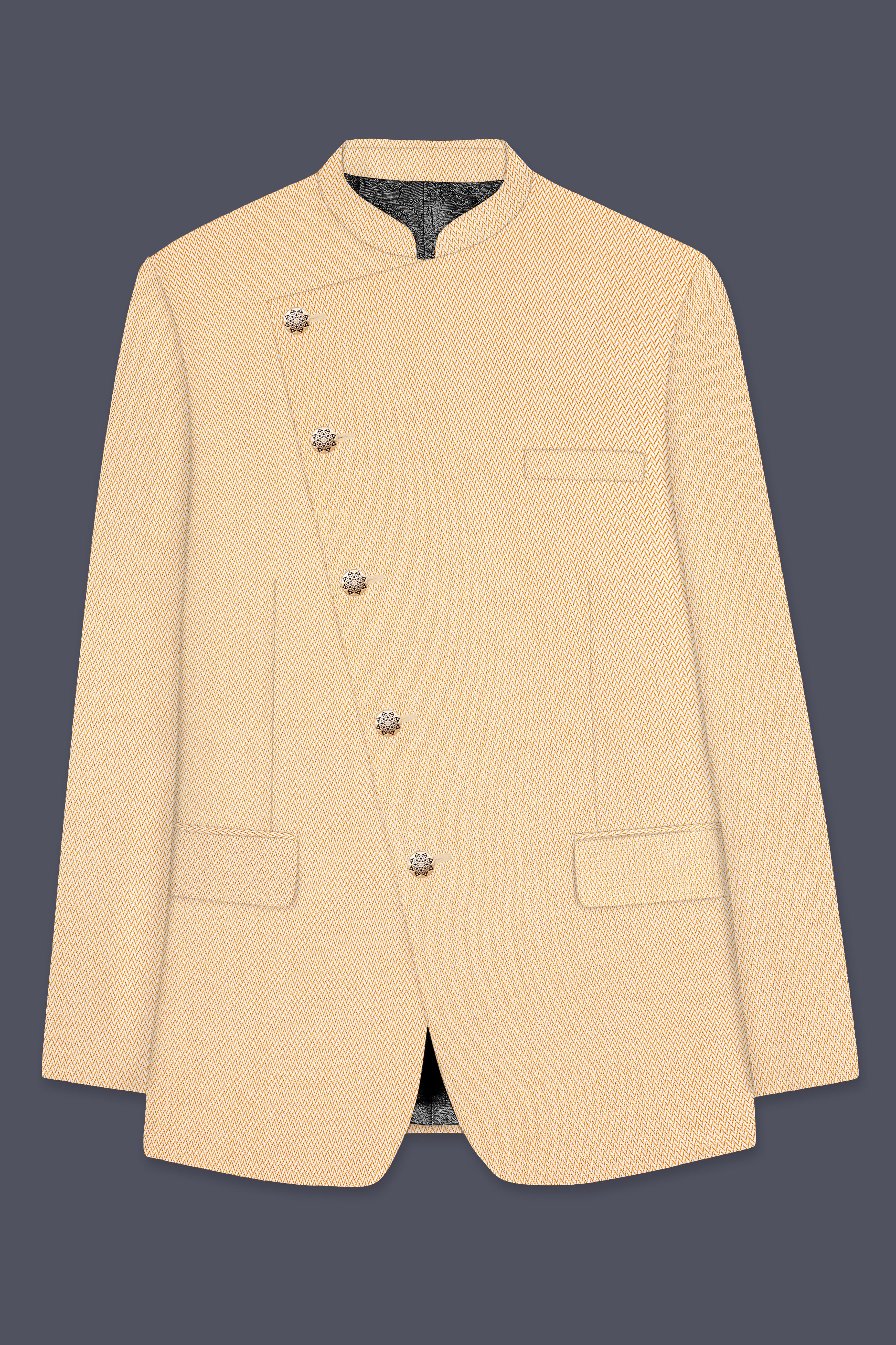 Maize Chevron Textured Cross Placket Bandhgala Designer Blazer