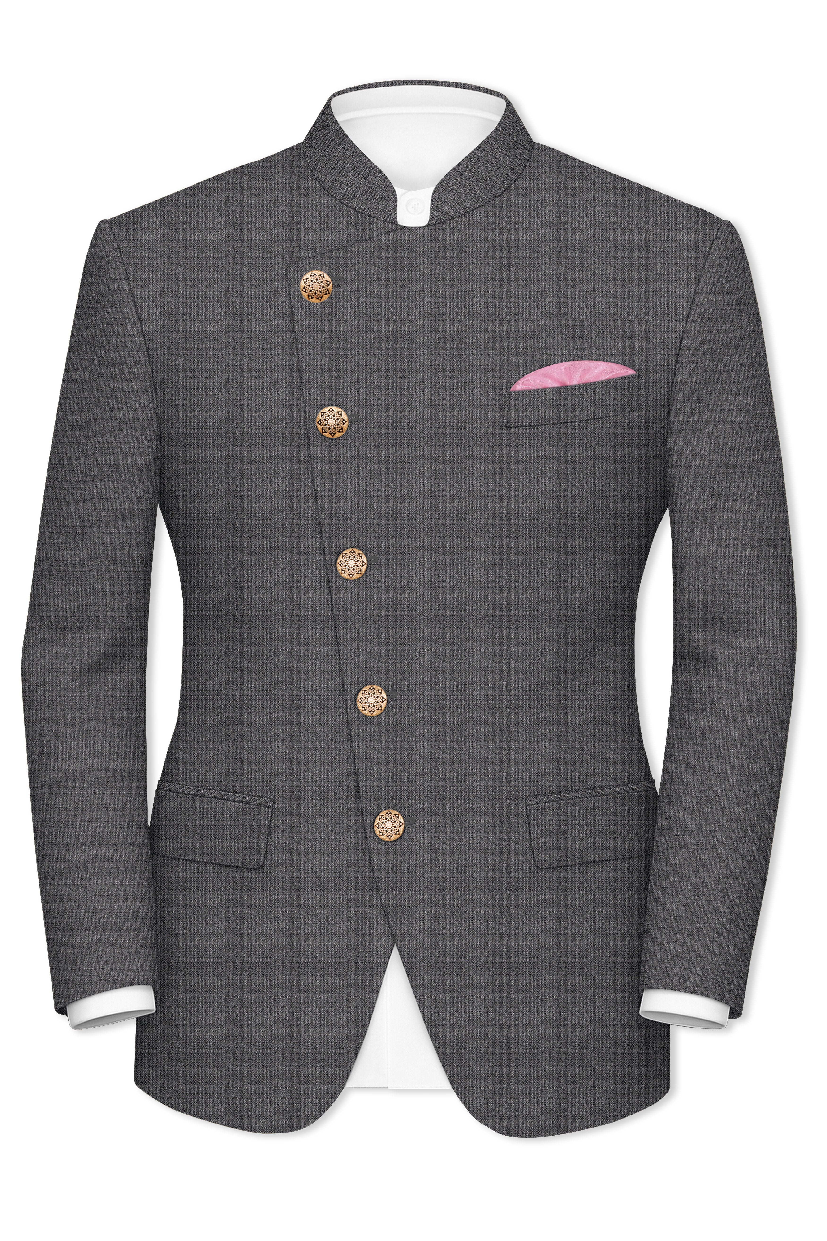 Vampire Gray Cross Placket Bandhgala Blazer