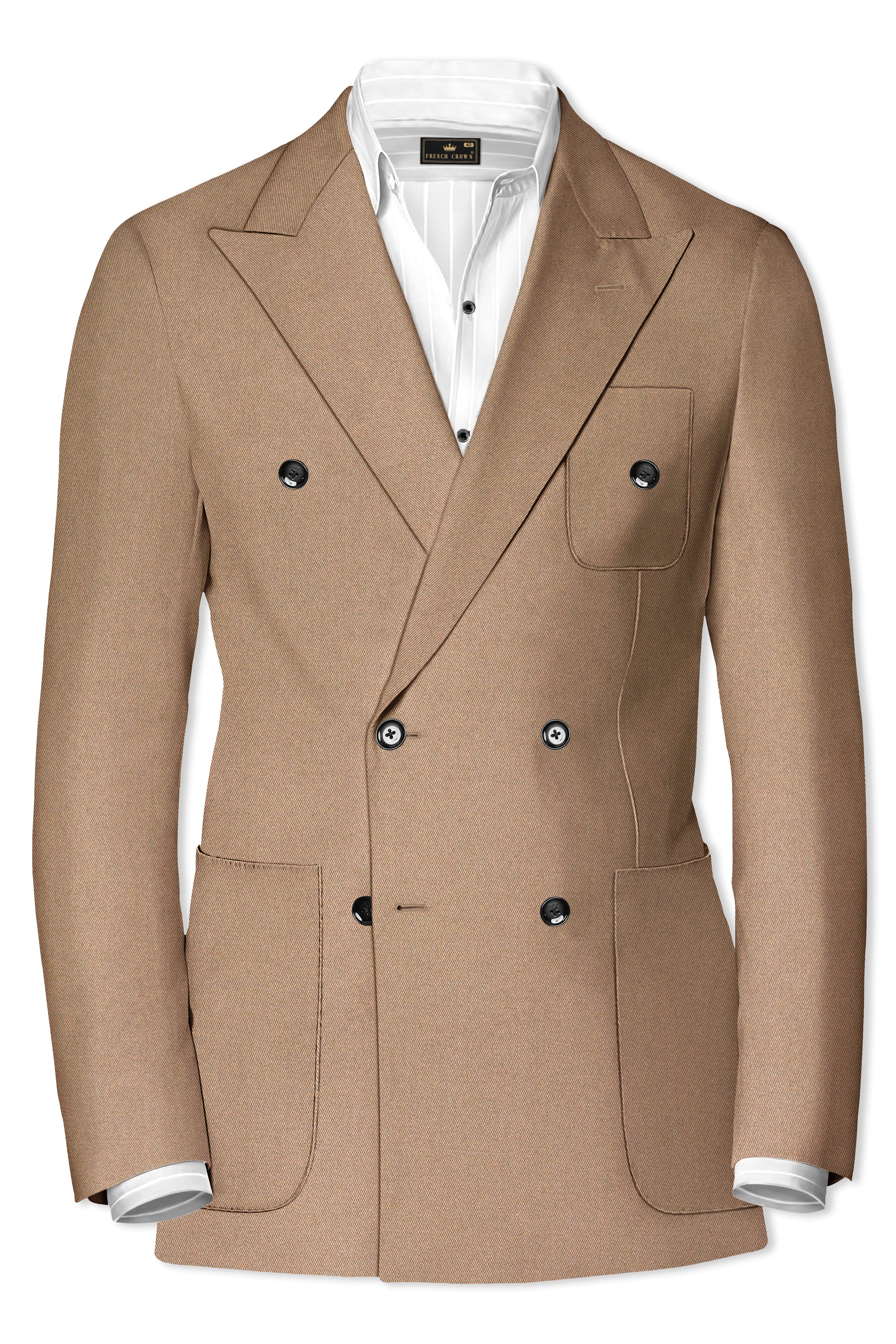 Dark Chestnut Brown Double Breasted Premium Cotton Blazer