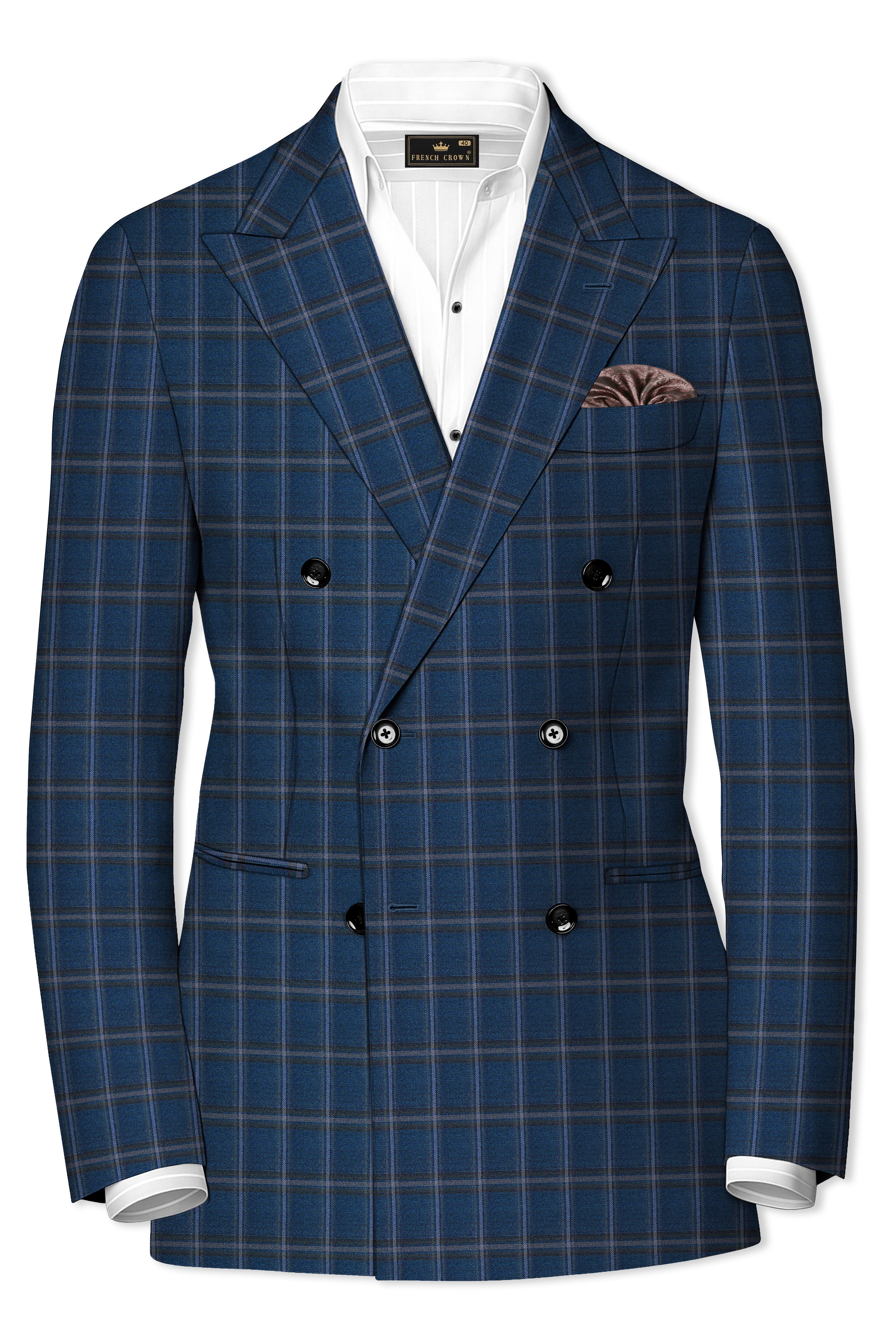 Blue Plaid Double Breasted Blazer