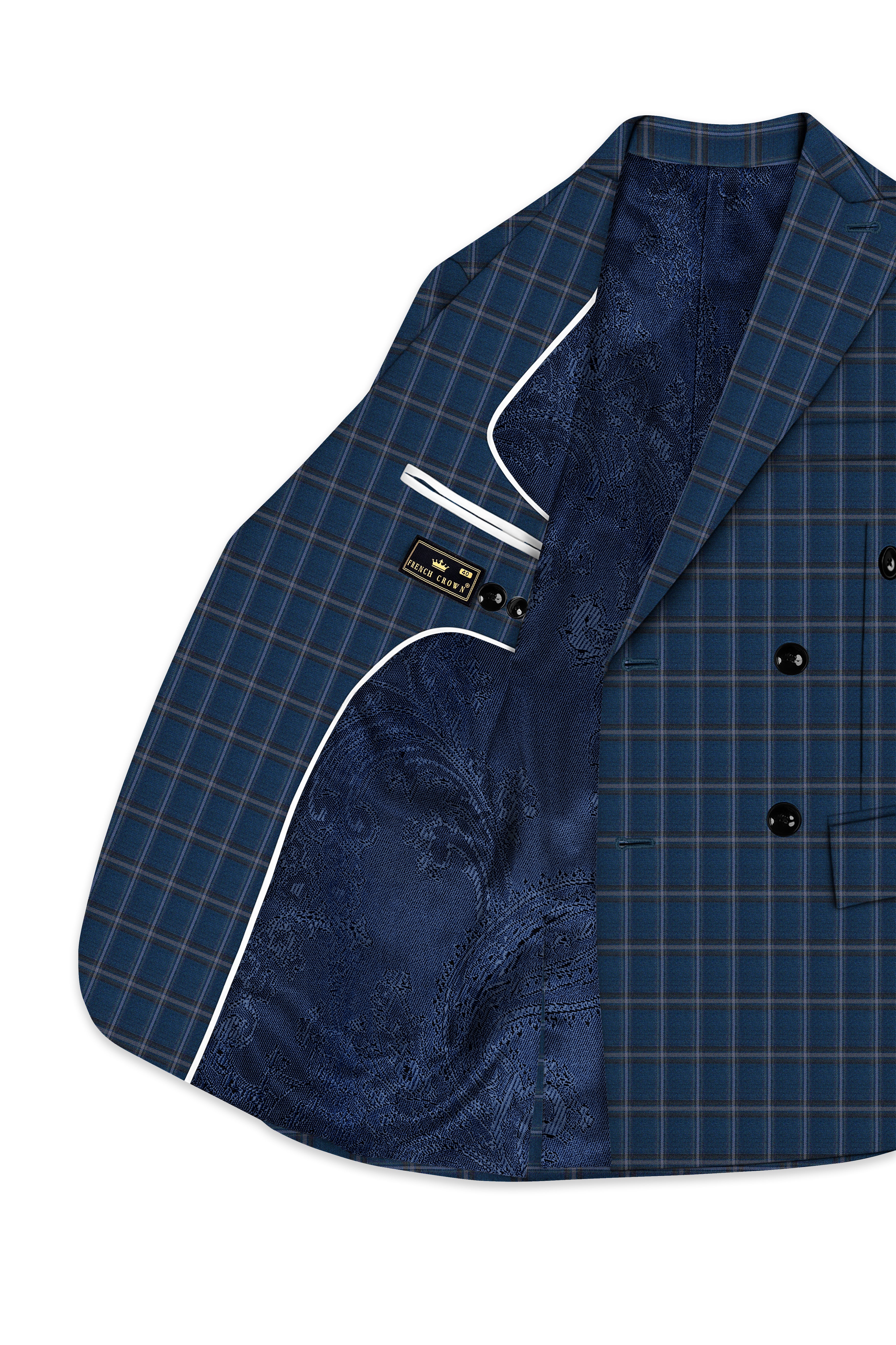 Blue Plaid Double Breasted Blazer