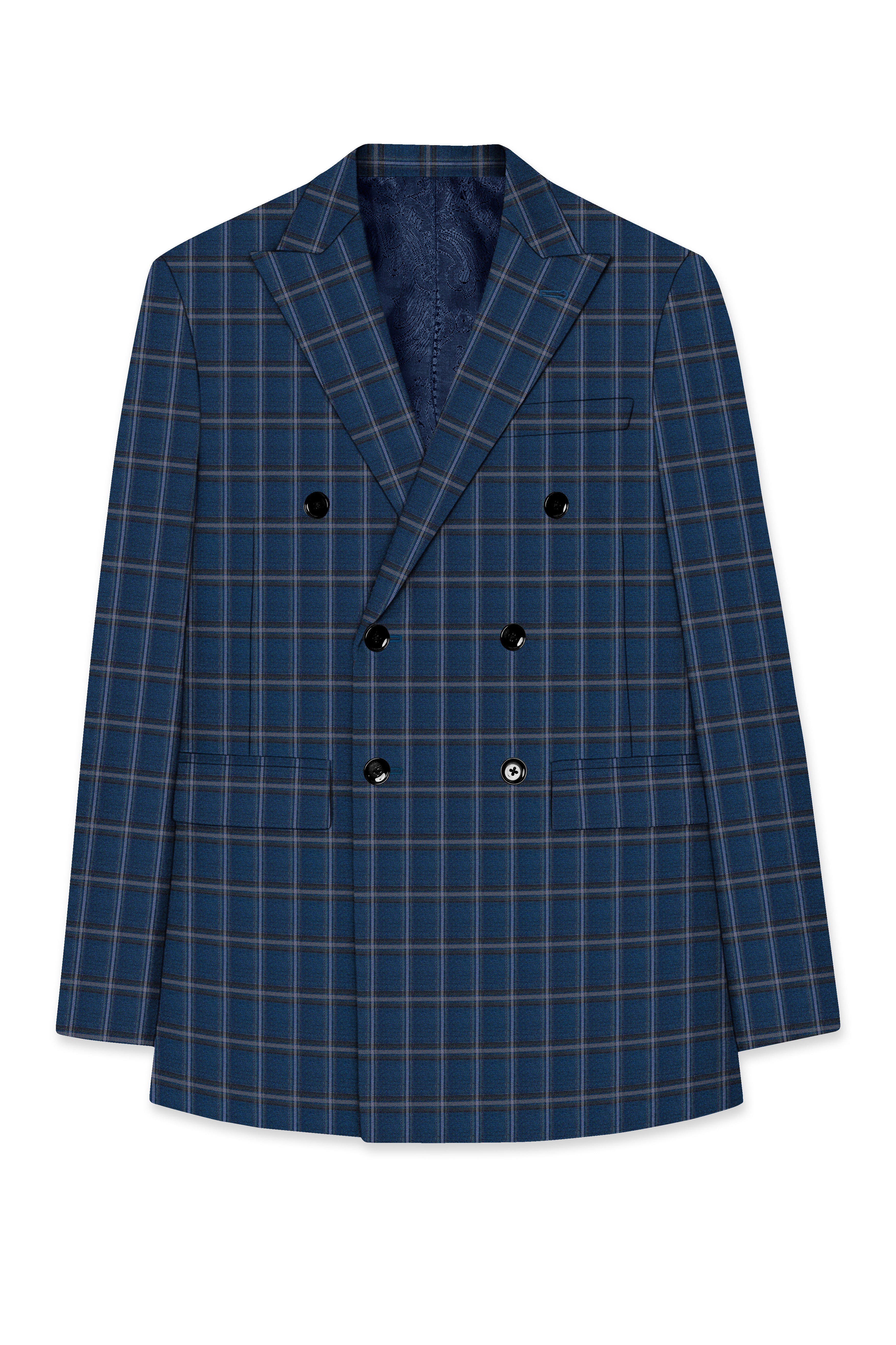 Blue Plaid Double Breasted Blazer