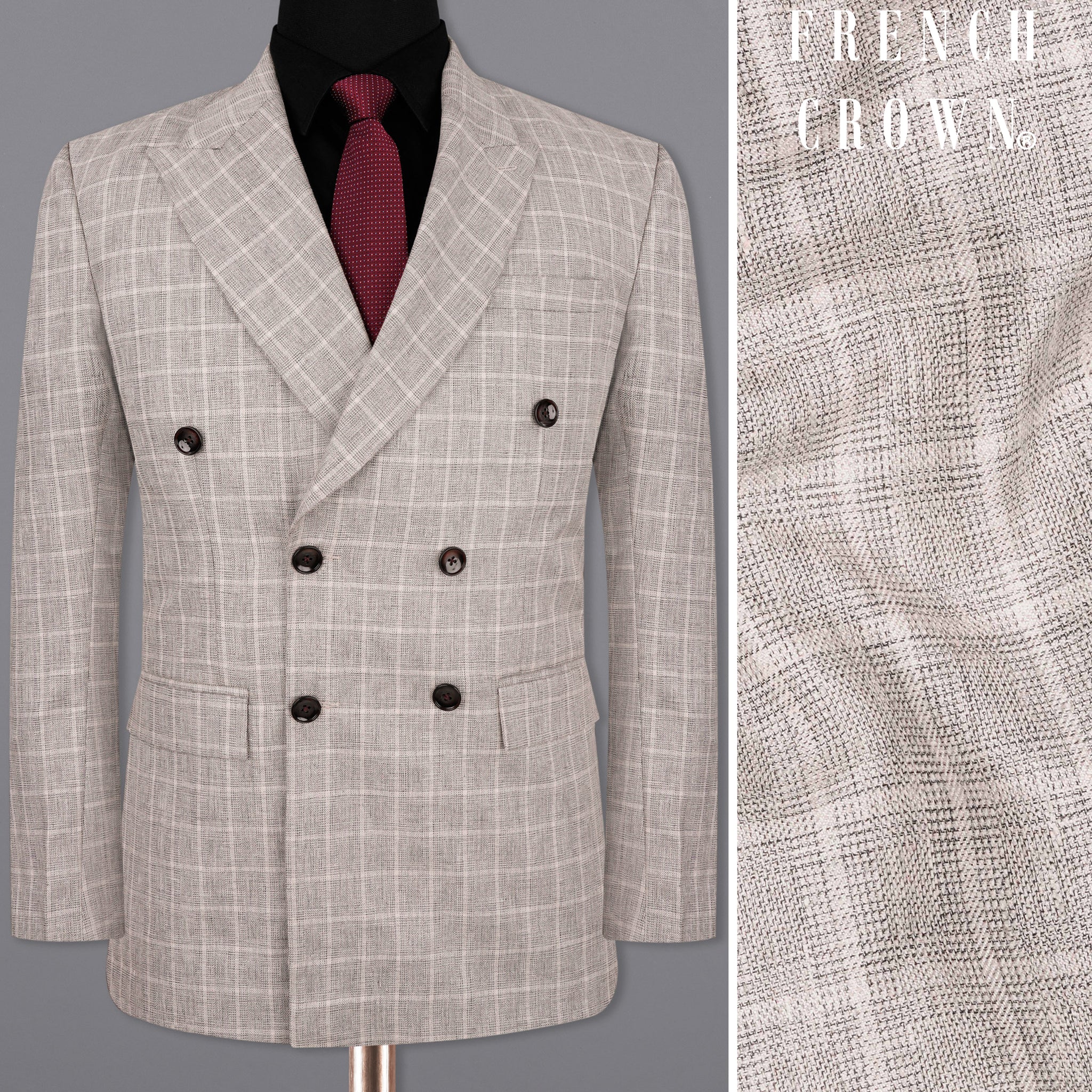 Timberwolf light Brown Checks-PlaidPremium Terry-Rayon Double Breasted ...