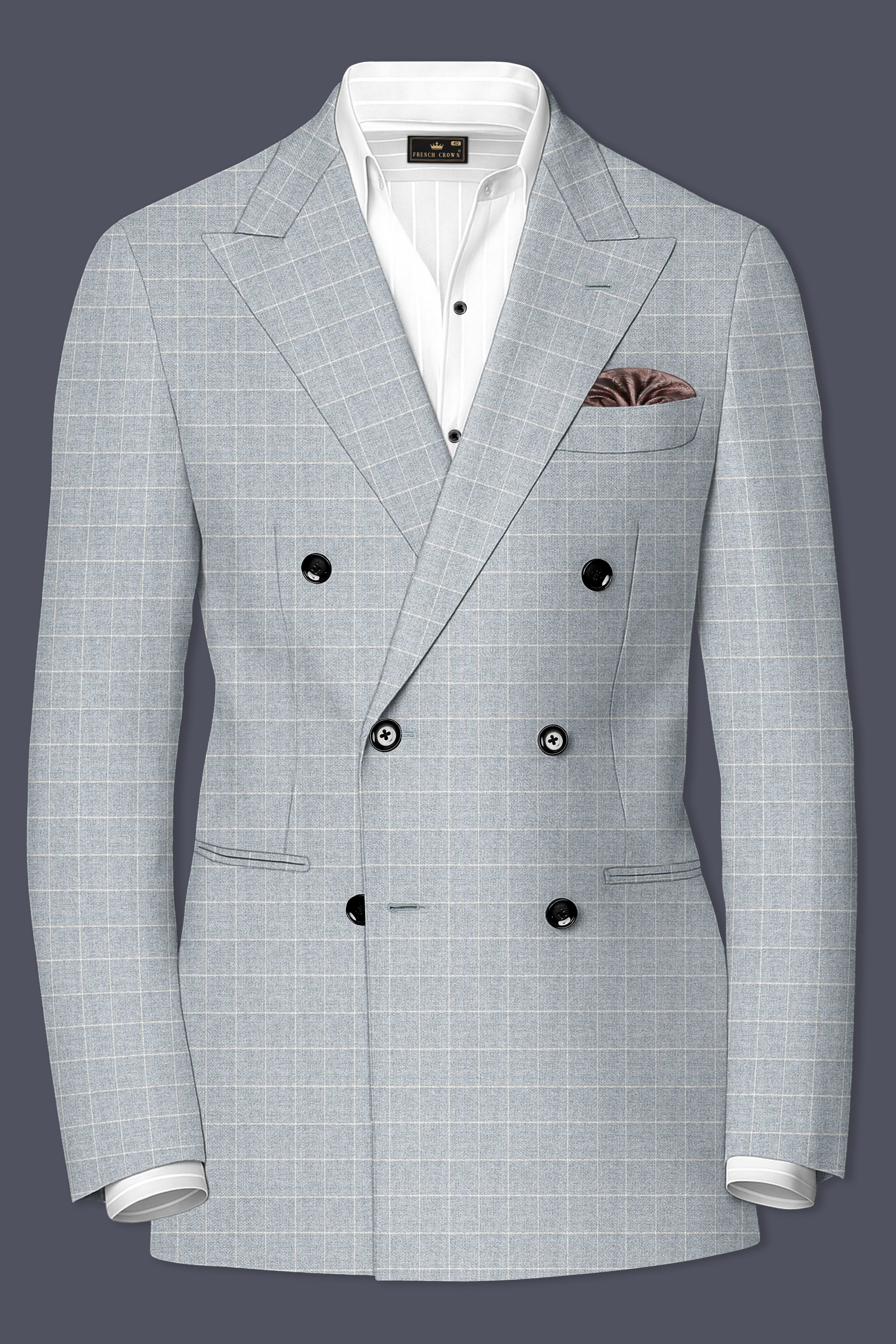Hurricane Gray Checks-Plaid Premium Terry-Rayon Double Breasted