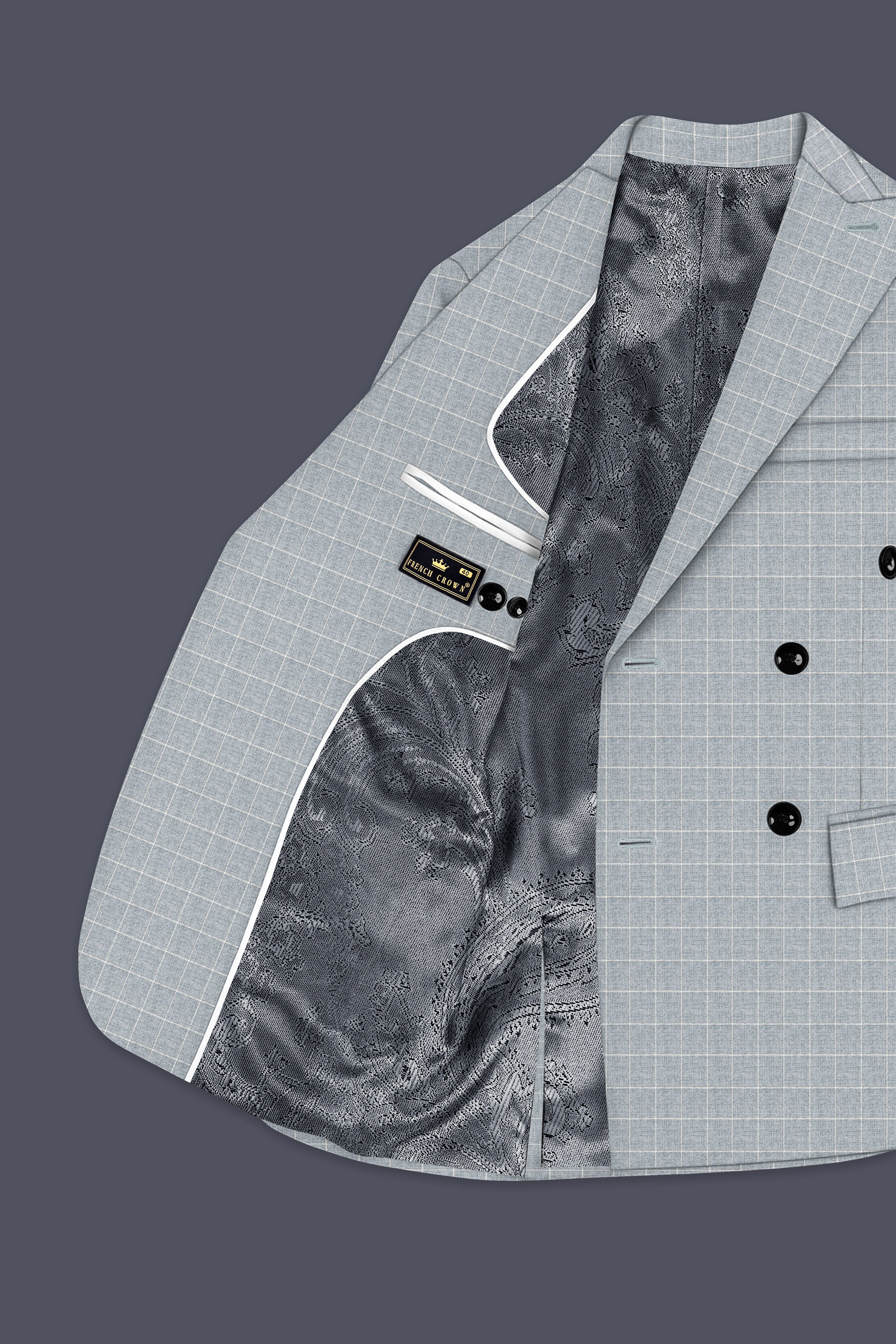 Hurricane Gray Checks-Plaid Premium Terry-Rayon Double Breasted