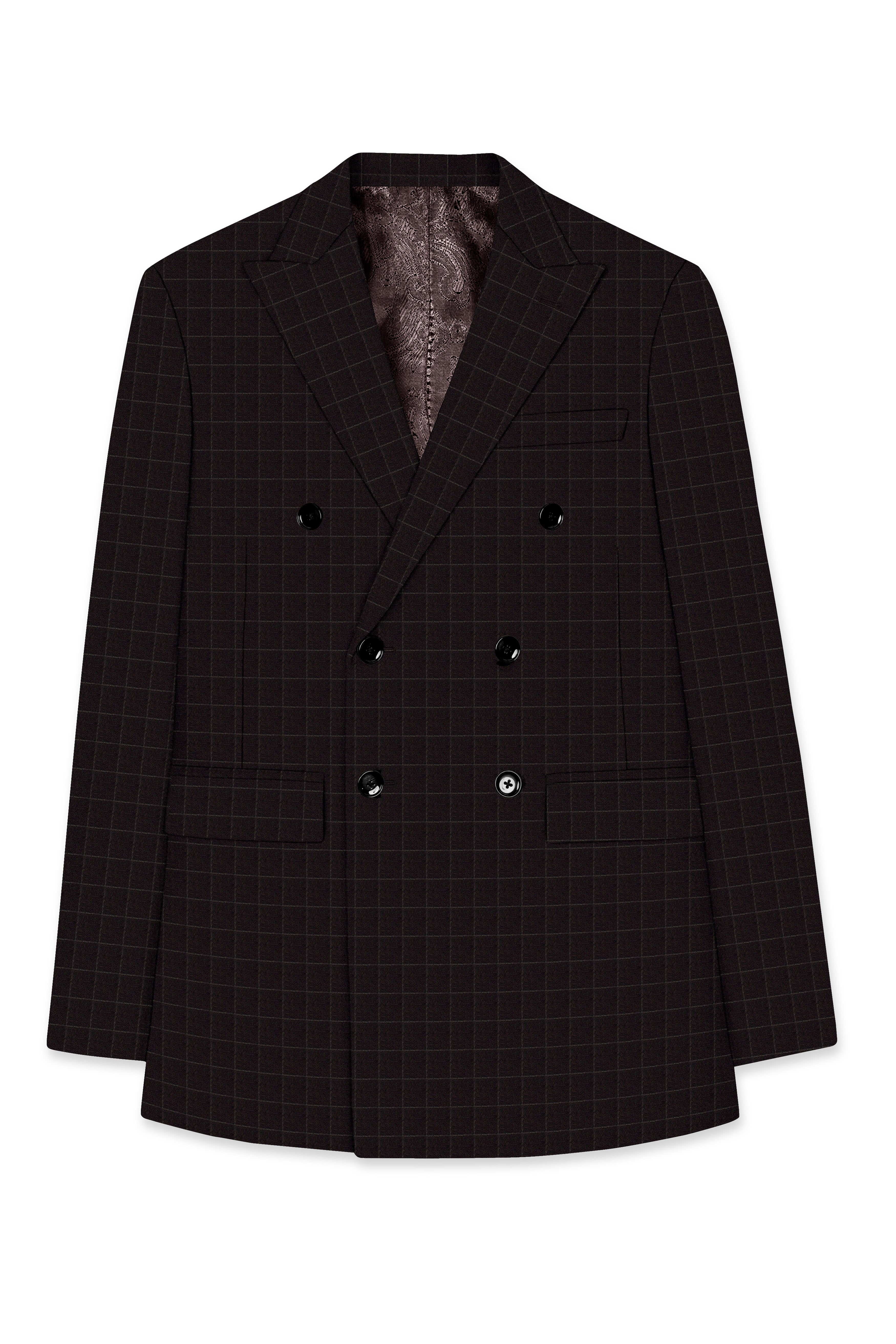 Thunder Brown windowpane Double Breasted Blazer
