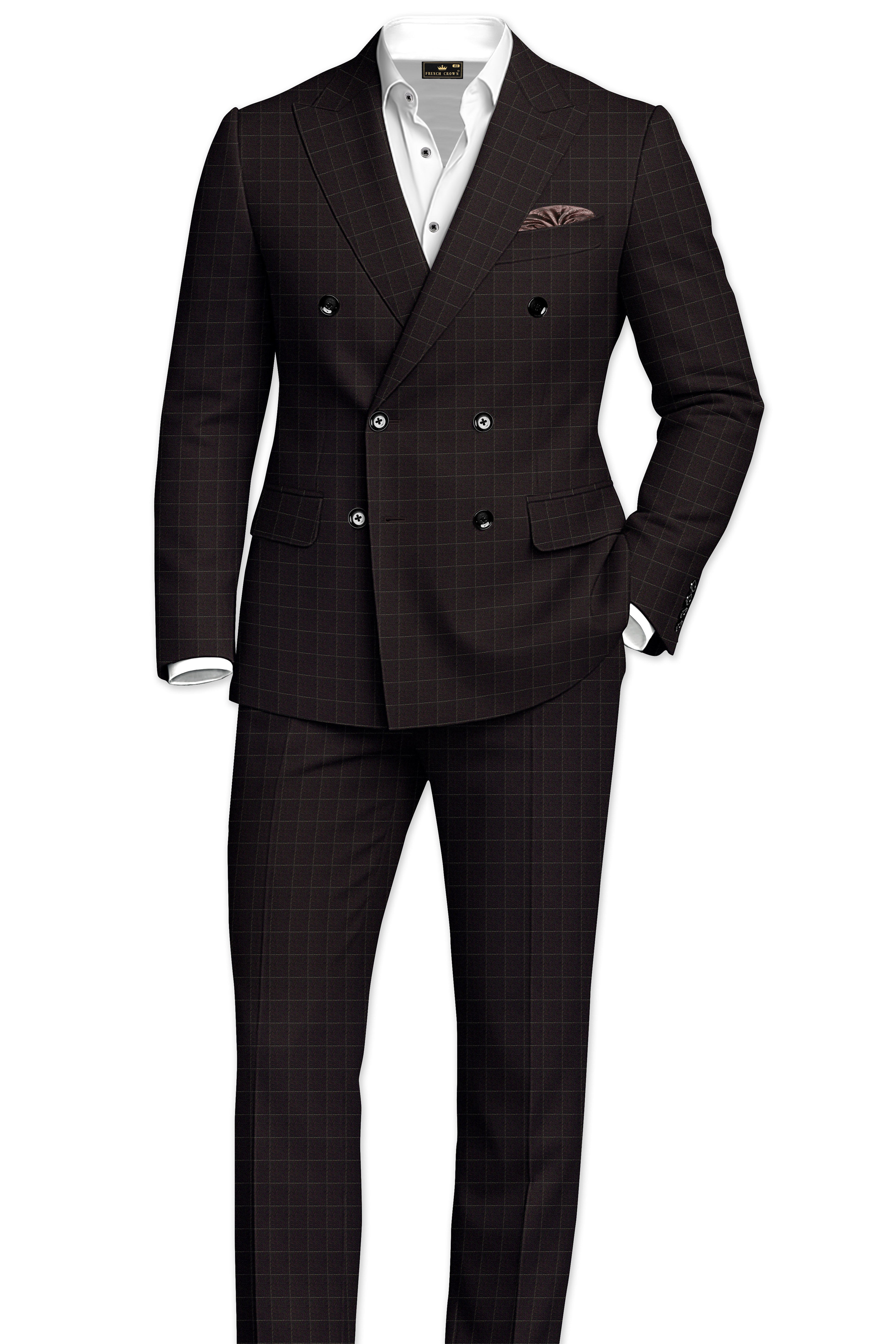 Thunder Brown windowpane Double Breasted Blazer