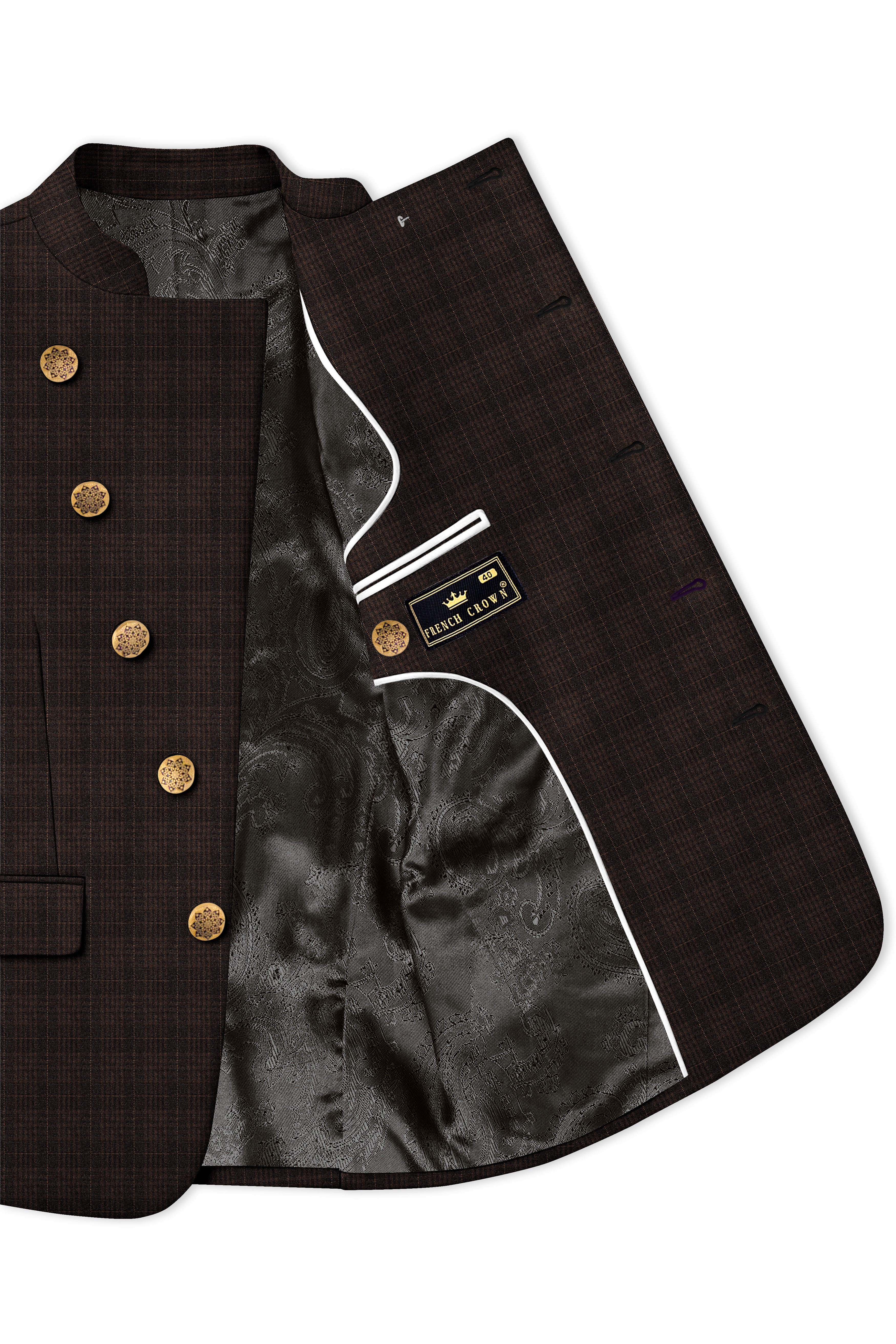 Birch Brown Plaid Cross Placket Bandhgala Blazer