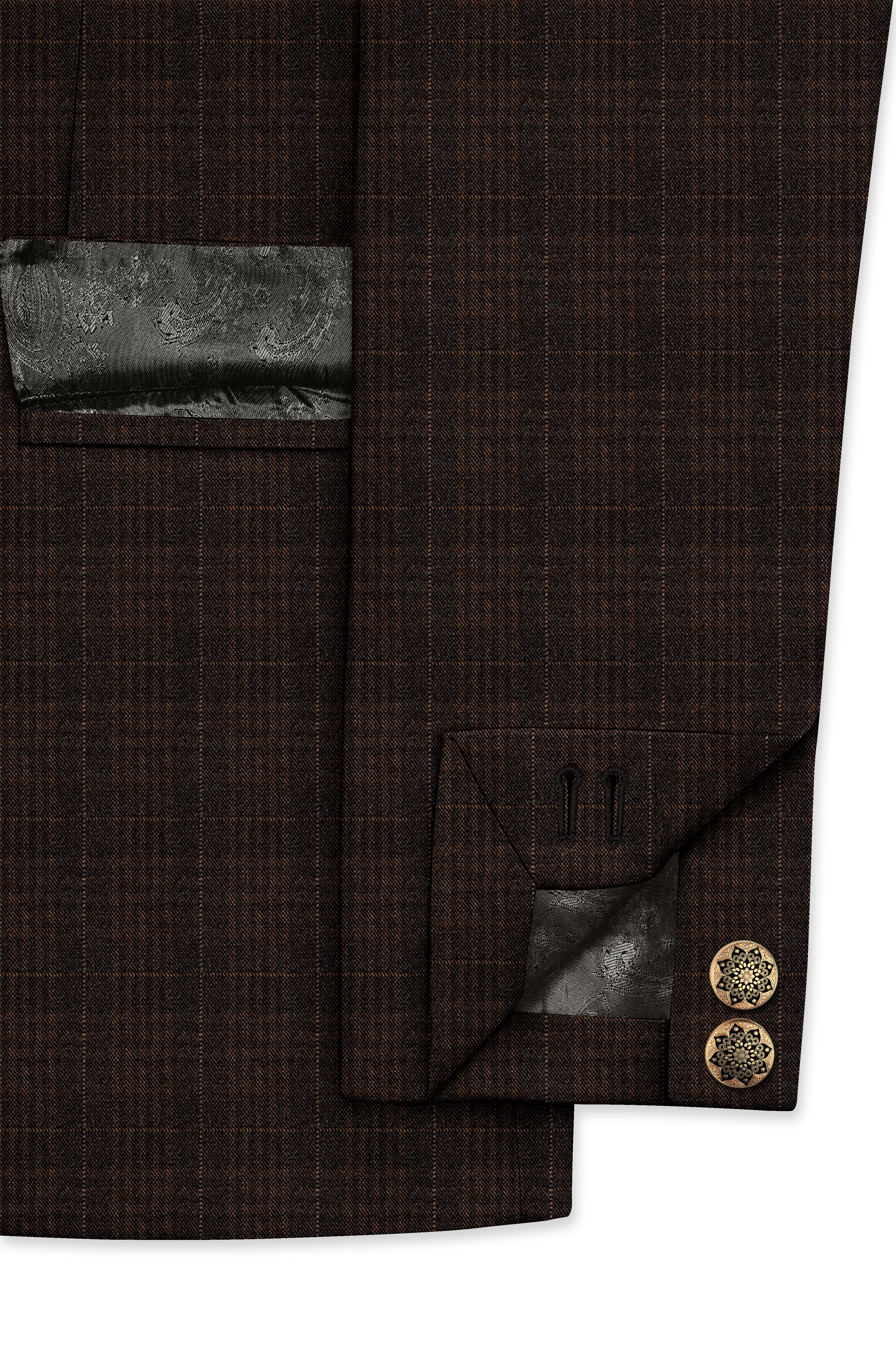 Birch Brown Plaid Cross Placket Bandhgala Blazer
