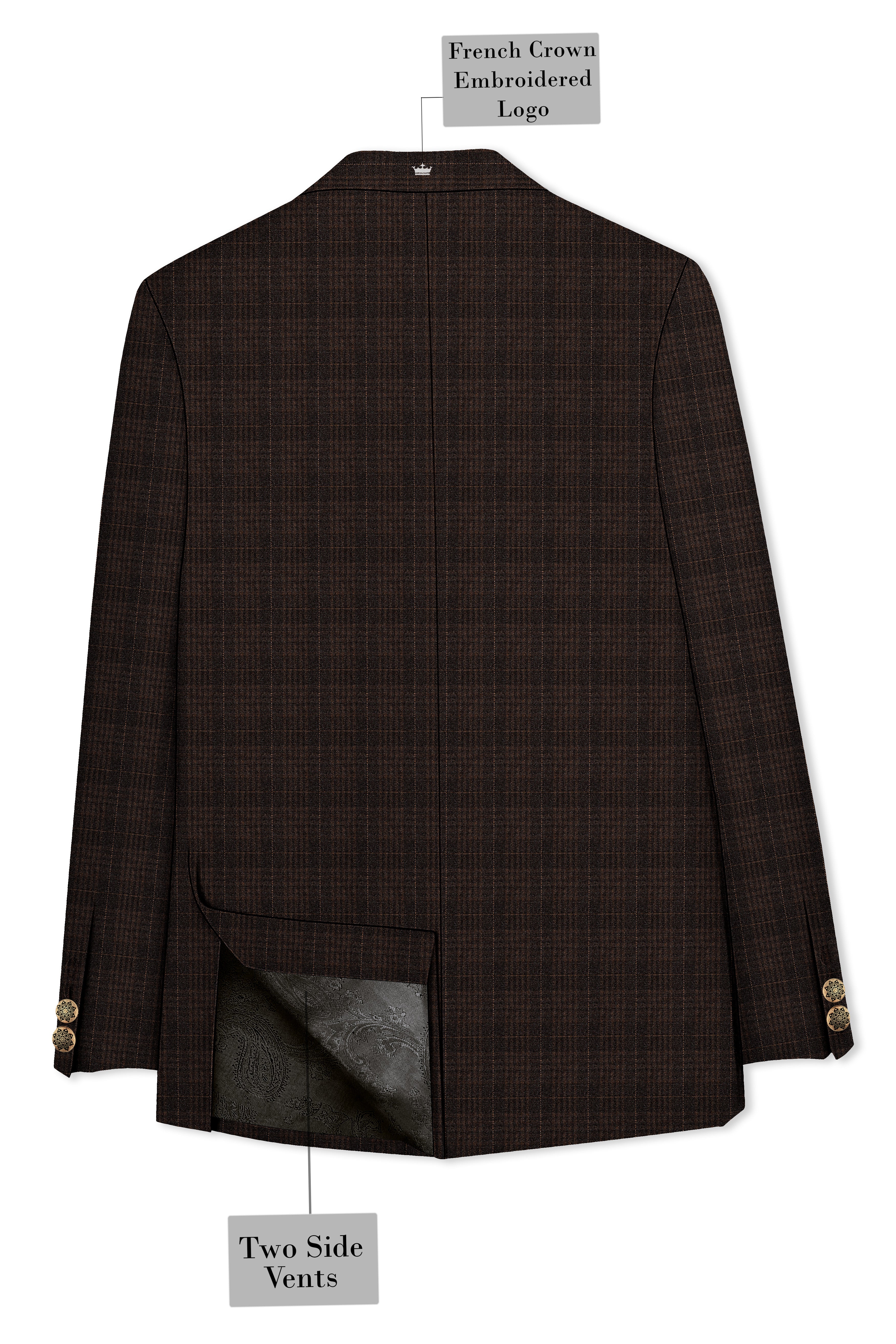 Birch Brown Plaid Cross Placket Bandhgala Blazer