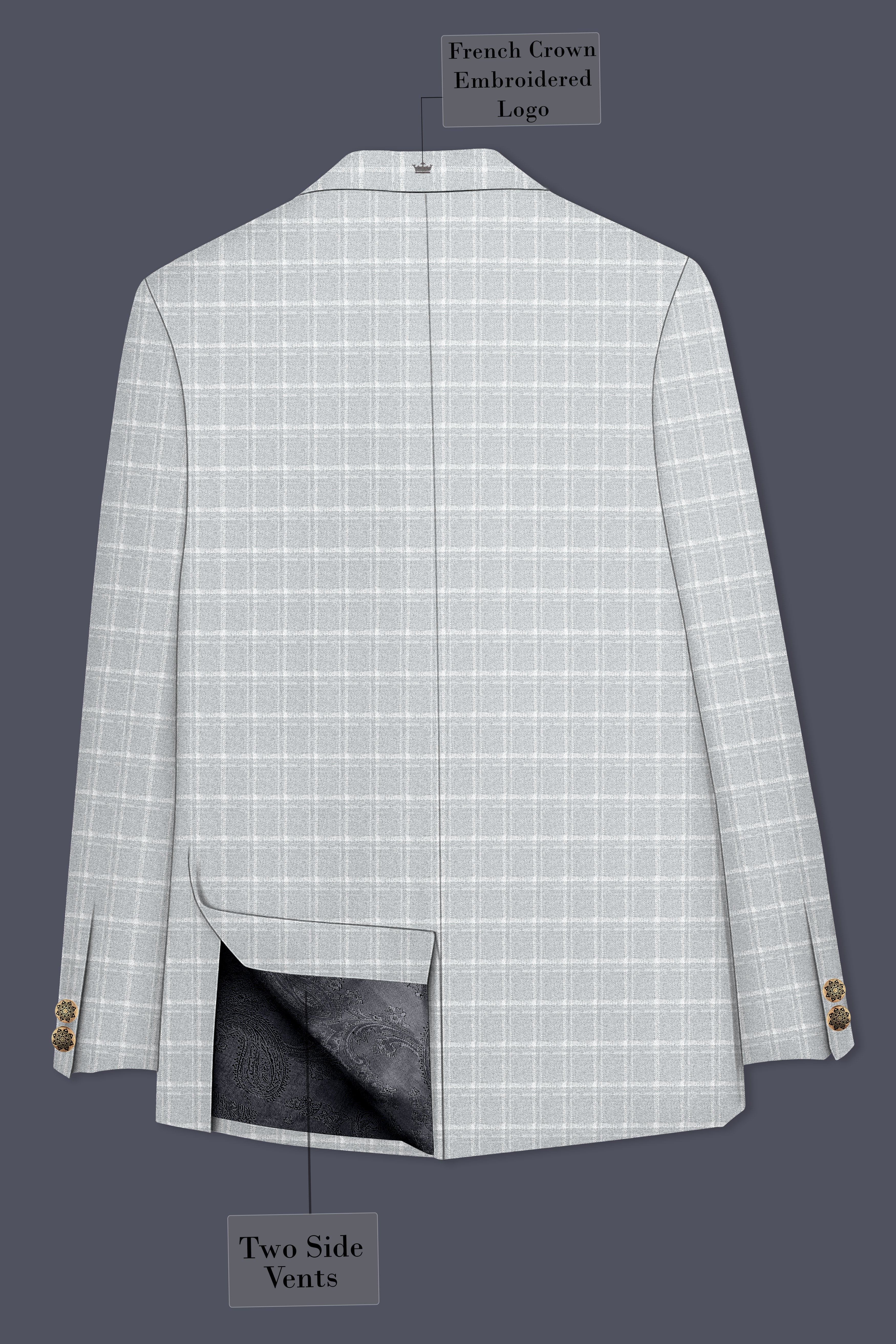 Bronco Light Gray Plaid Cross Placket Bandhgala Blazer