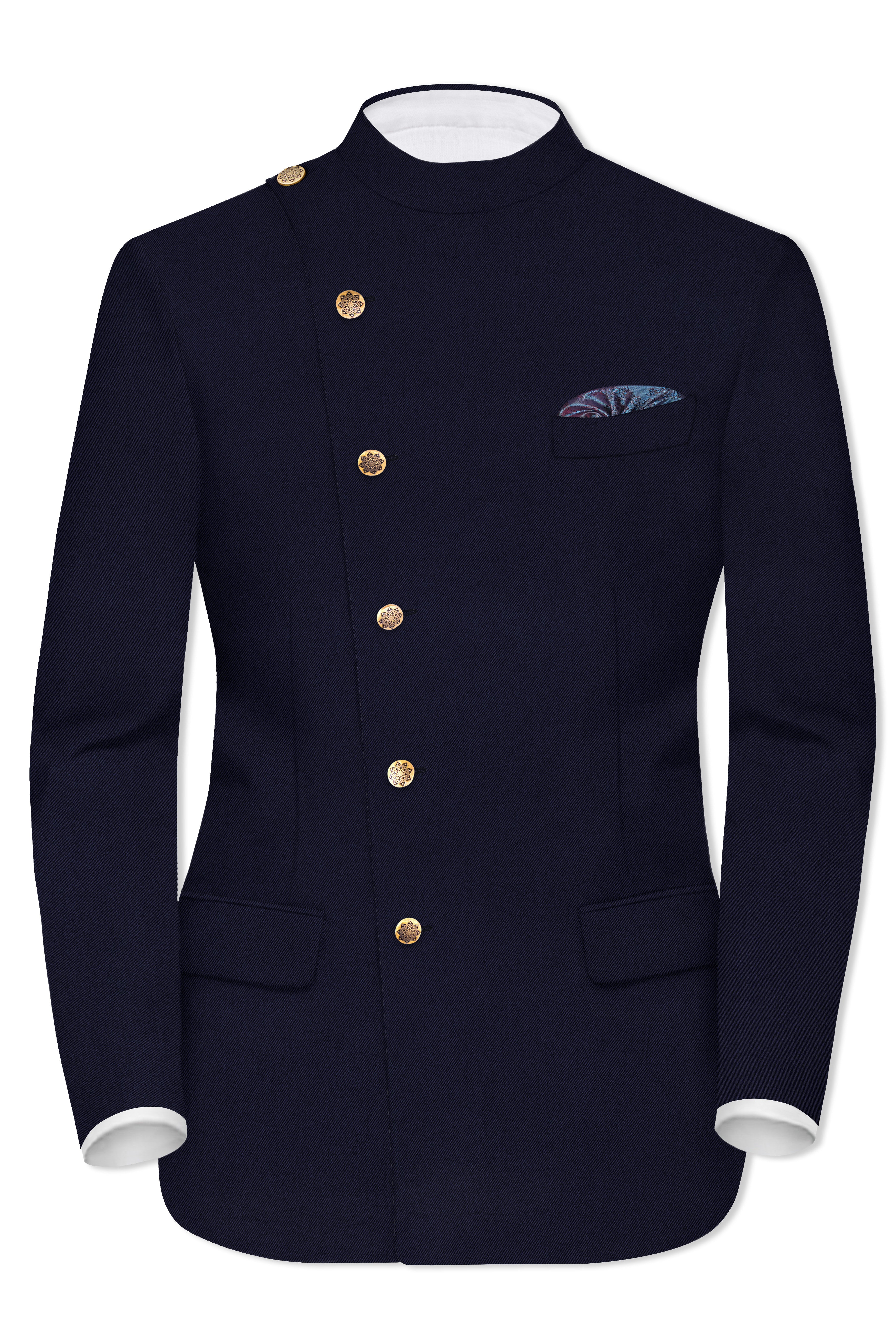 Gunmetal Blue Cross Placket Bandhgala Blazer