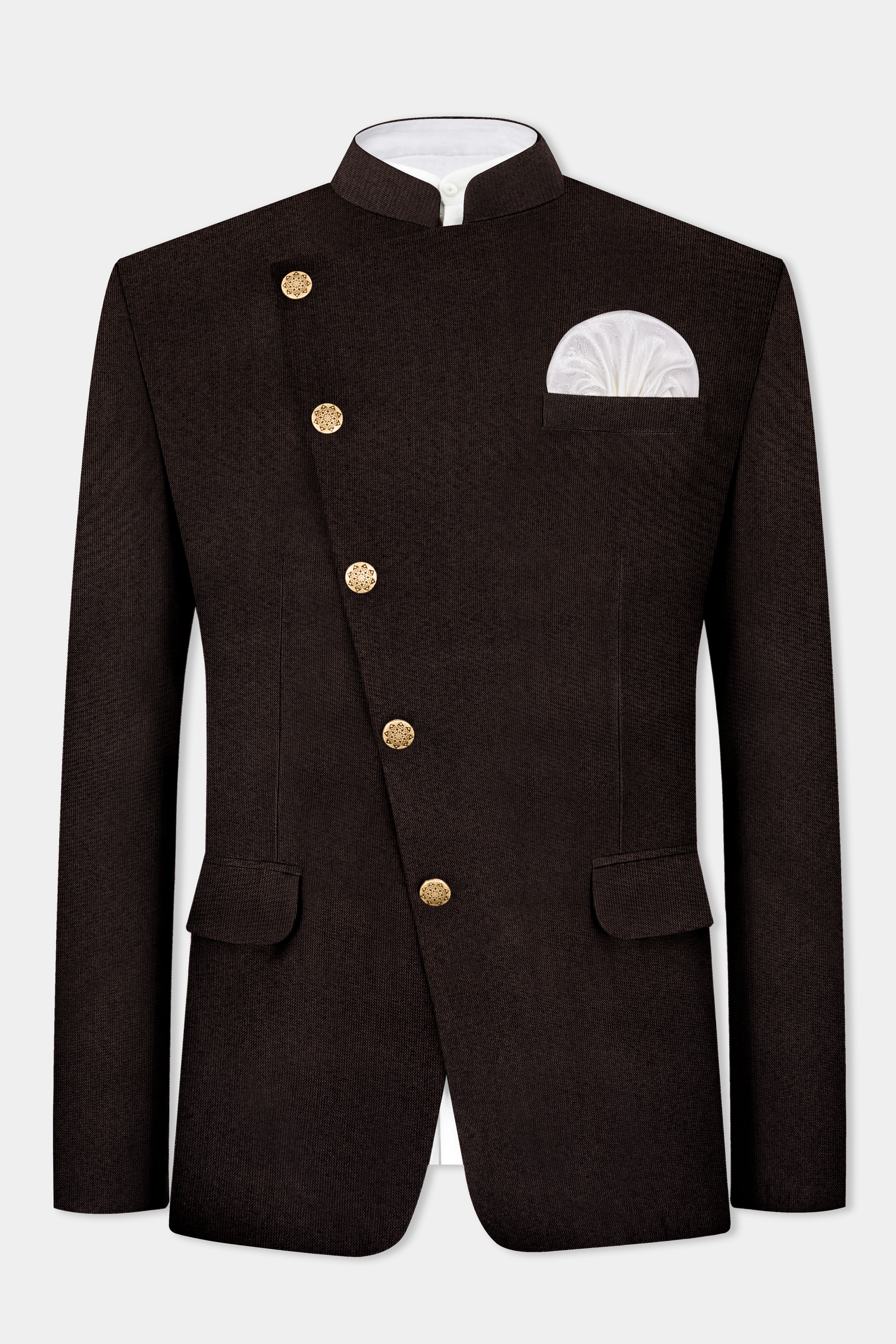 English Walnut Brown Cross Placket Bandhgala Blazer