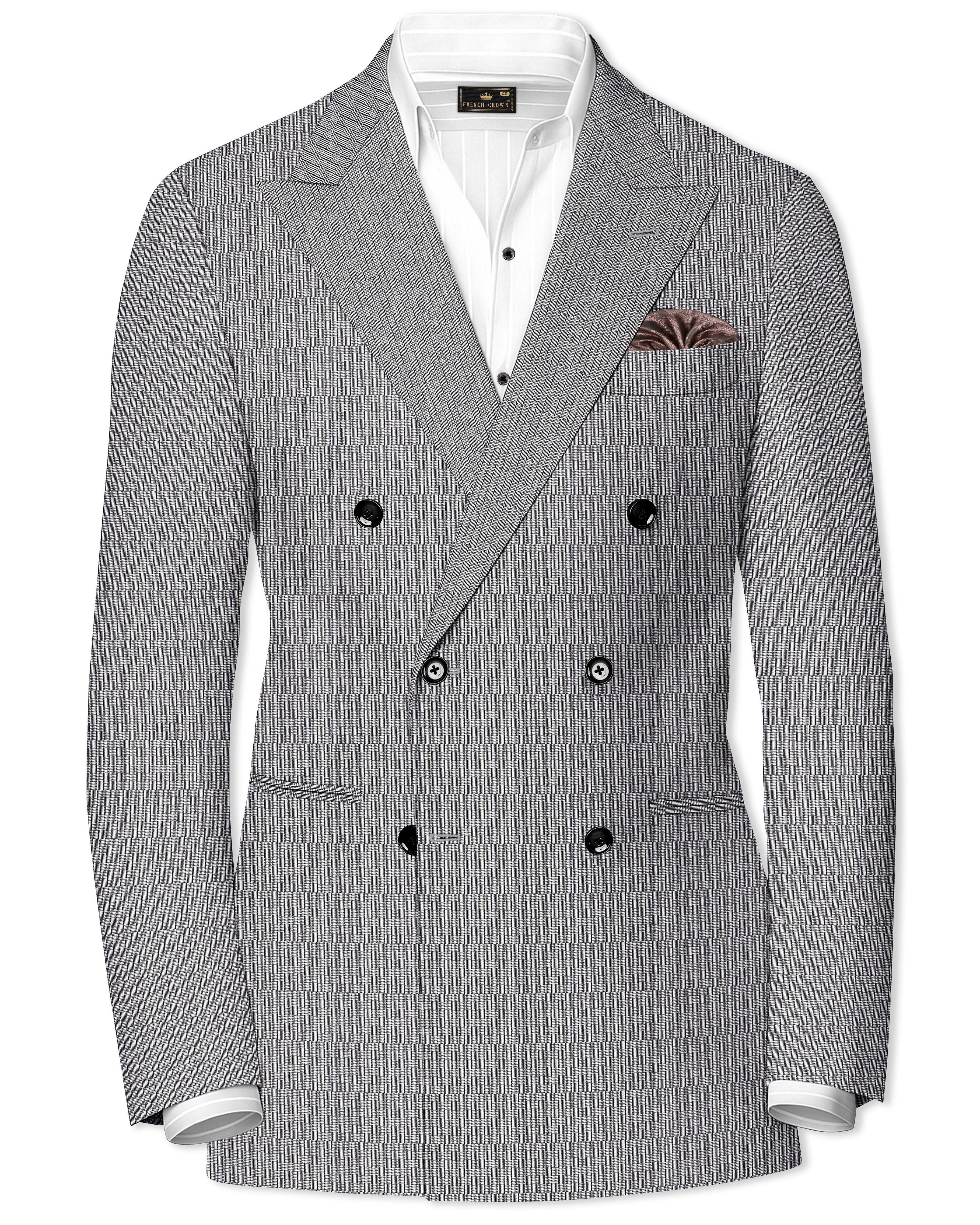Mobster Gray Textured Premium Terry Rayon Double-Breasted-Blazers