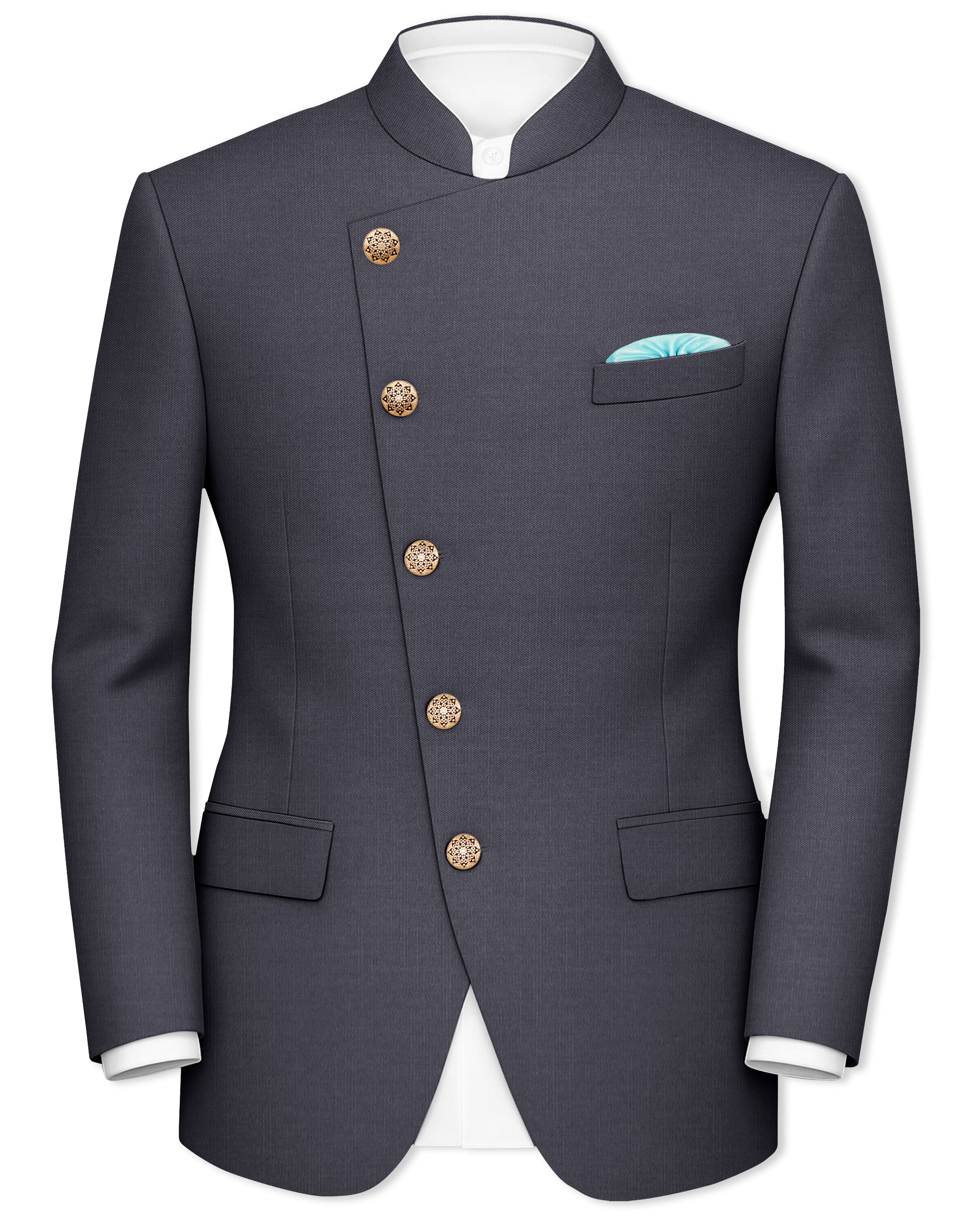 Giovanni Battista GonnelliコートXL（50） Vampire Gray Textured Premium Terry Rayon Bandhgala/Jodhpuri