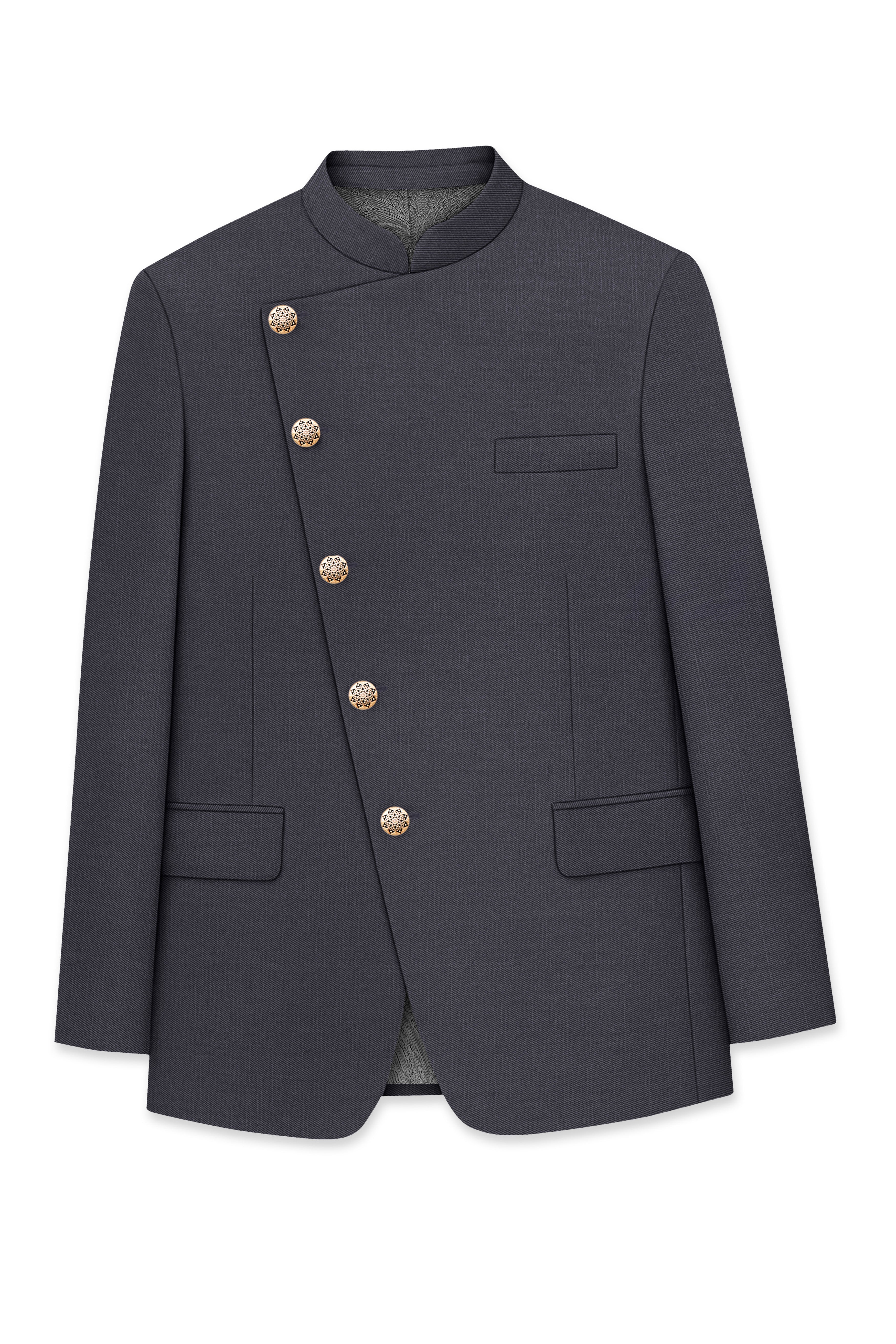 Vampire Gray Cross Placket Bandhgala Blazer