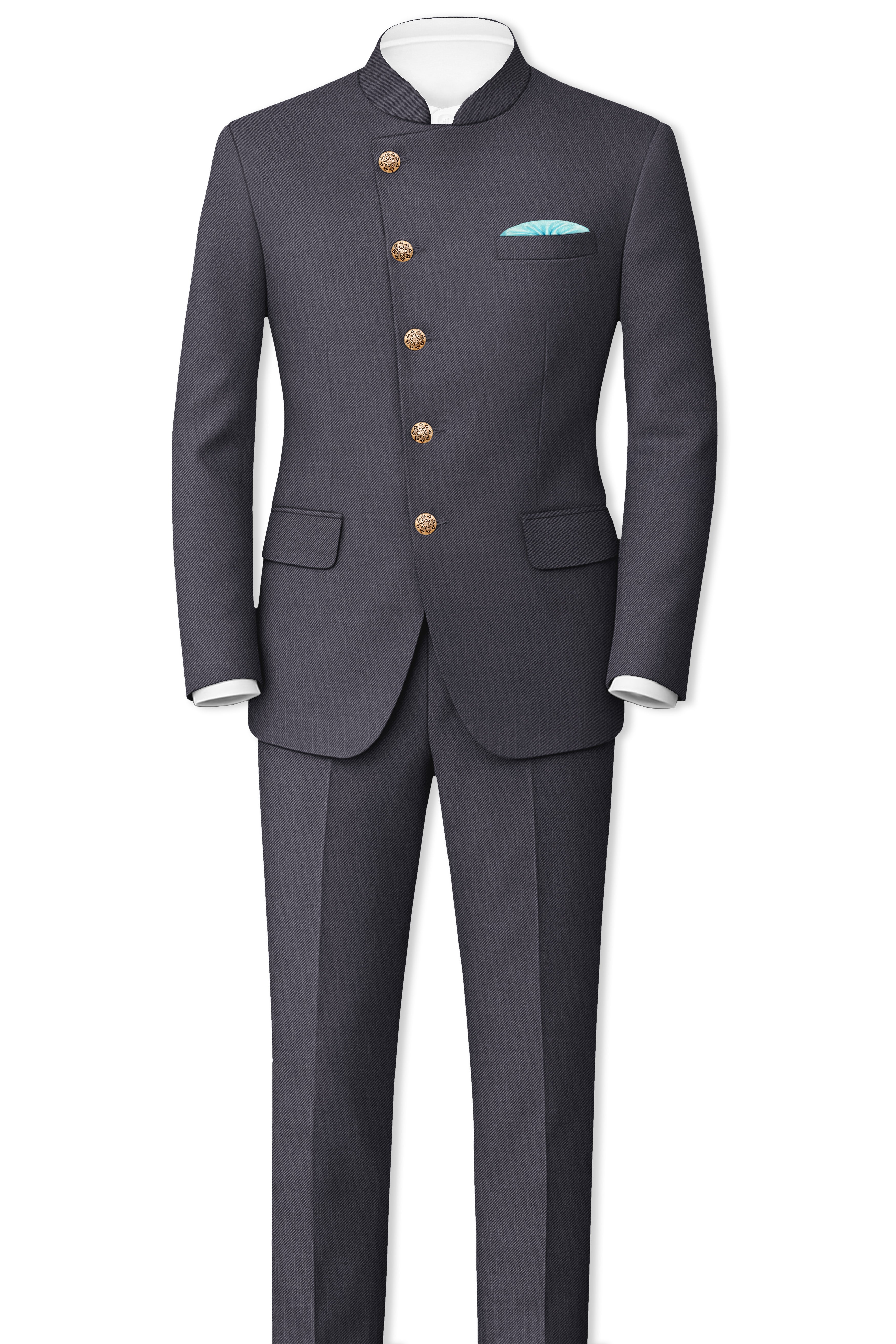 Giovanni Battista GonnelliコートXL（50） Vampire Gray Textured Premium Terry Rayon Bandhgala/Jodhpuri