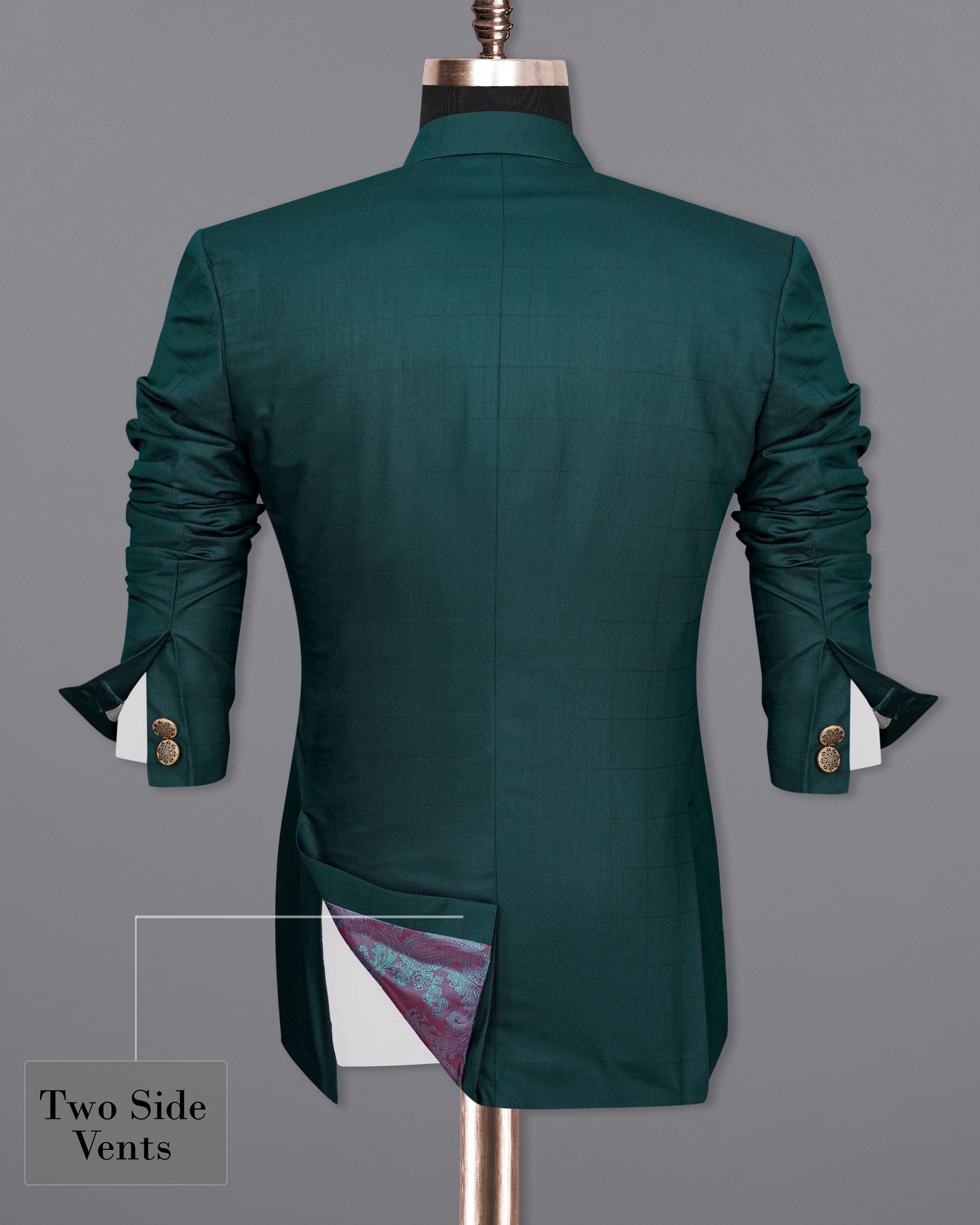 Dianne Green Subtle Windowpane Cross Placket Bandhgala Blazer