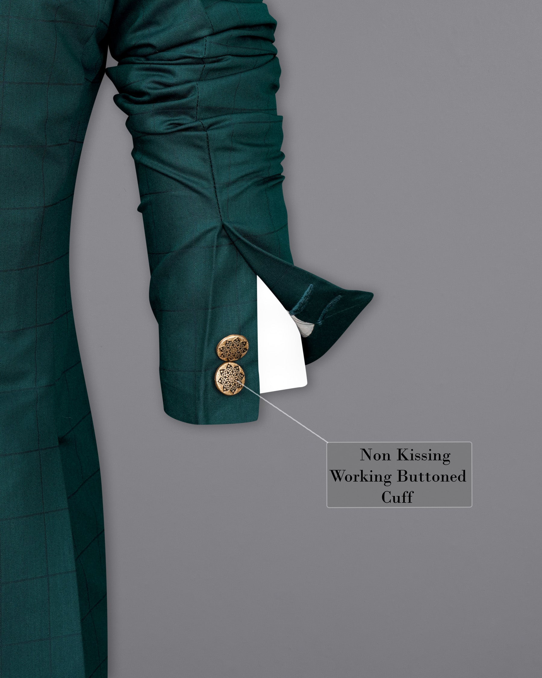Dianne Green Subtle Windowpane Cross Placket Bandhgala Blazer