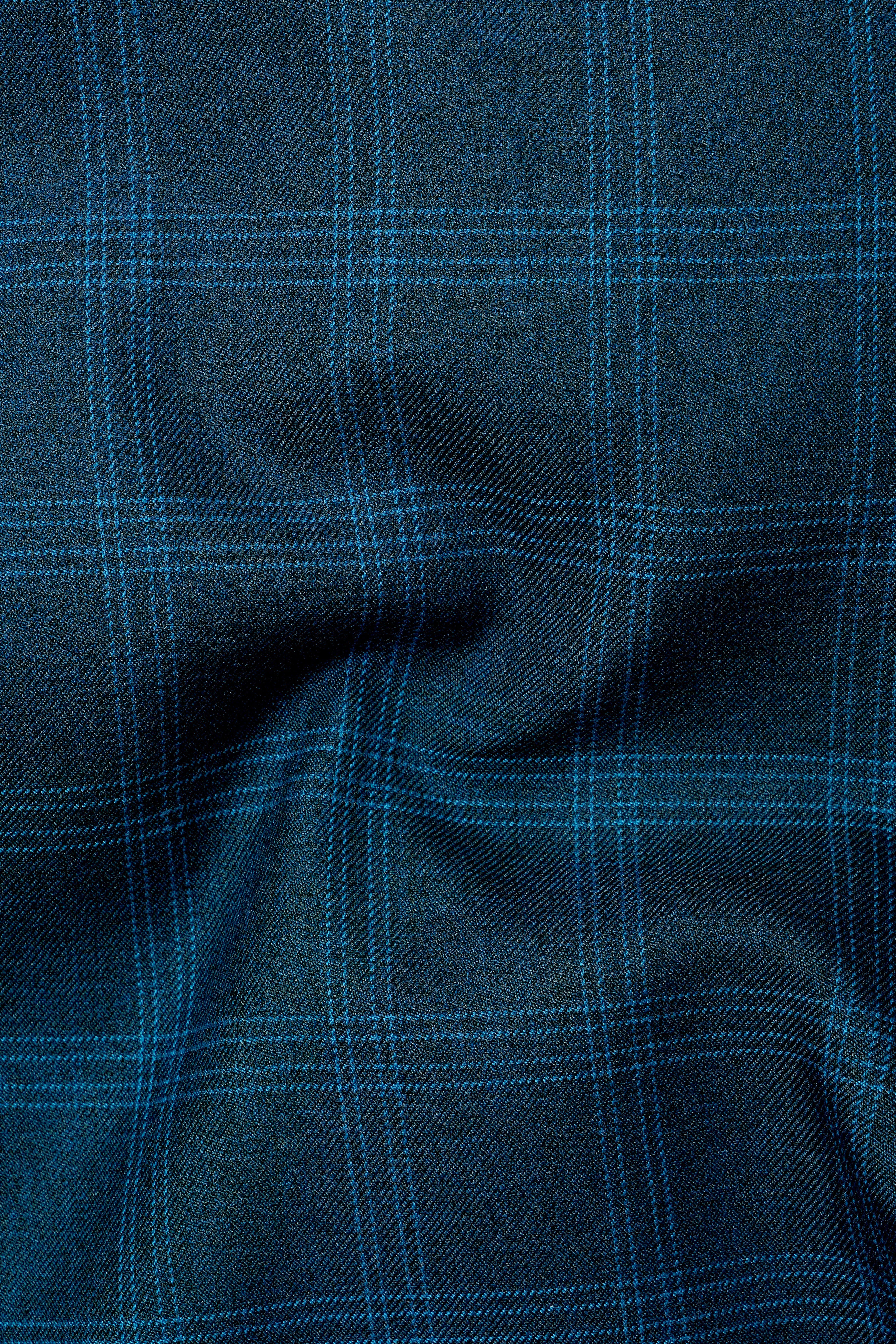 Cloud Burst Sea Green Windowpane Cross Placket Bandhgala Blazer