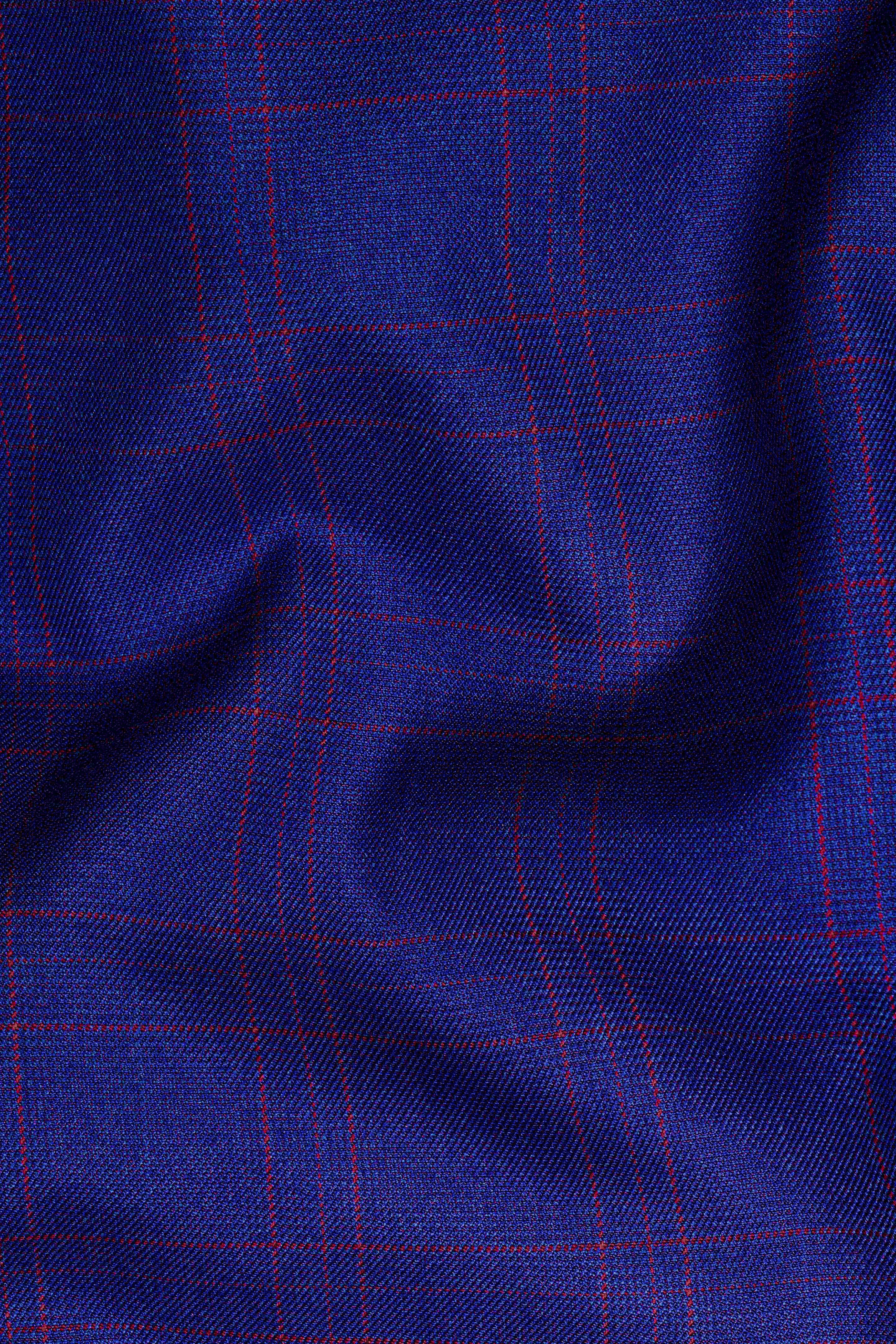 Christalle Blue with Fuchsia Pink Windoepane Cross Placket Bandhgala Blazer