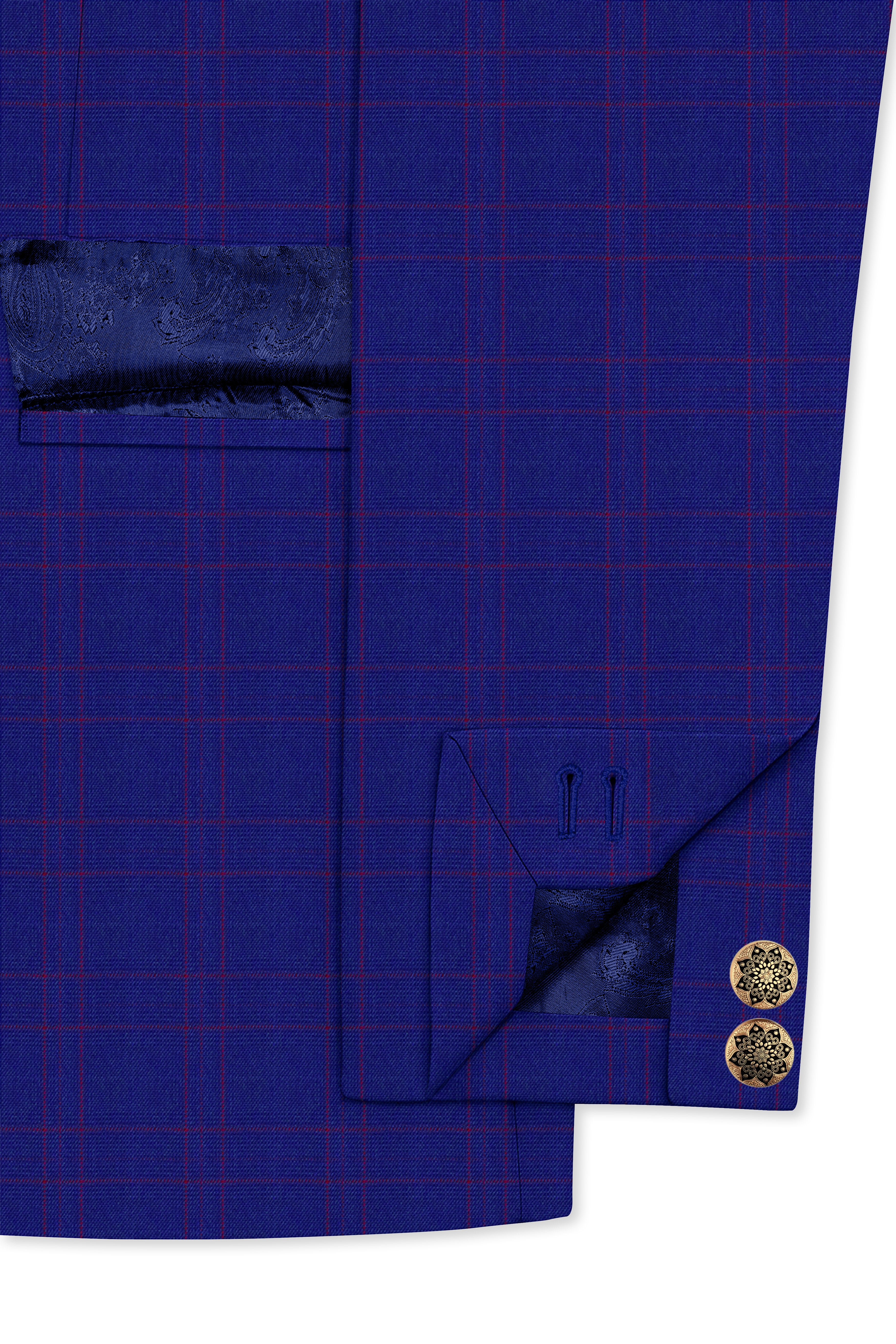 Christalle Blue with Fuchsia Pink Windoepane Cross Placket Bandhgala Blazer