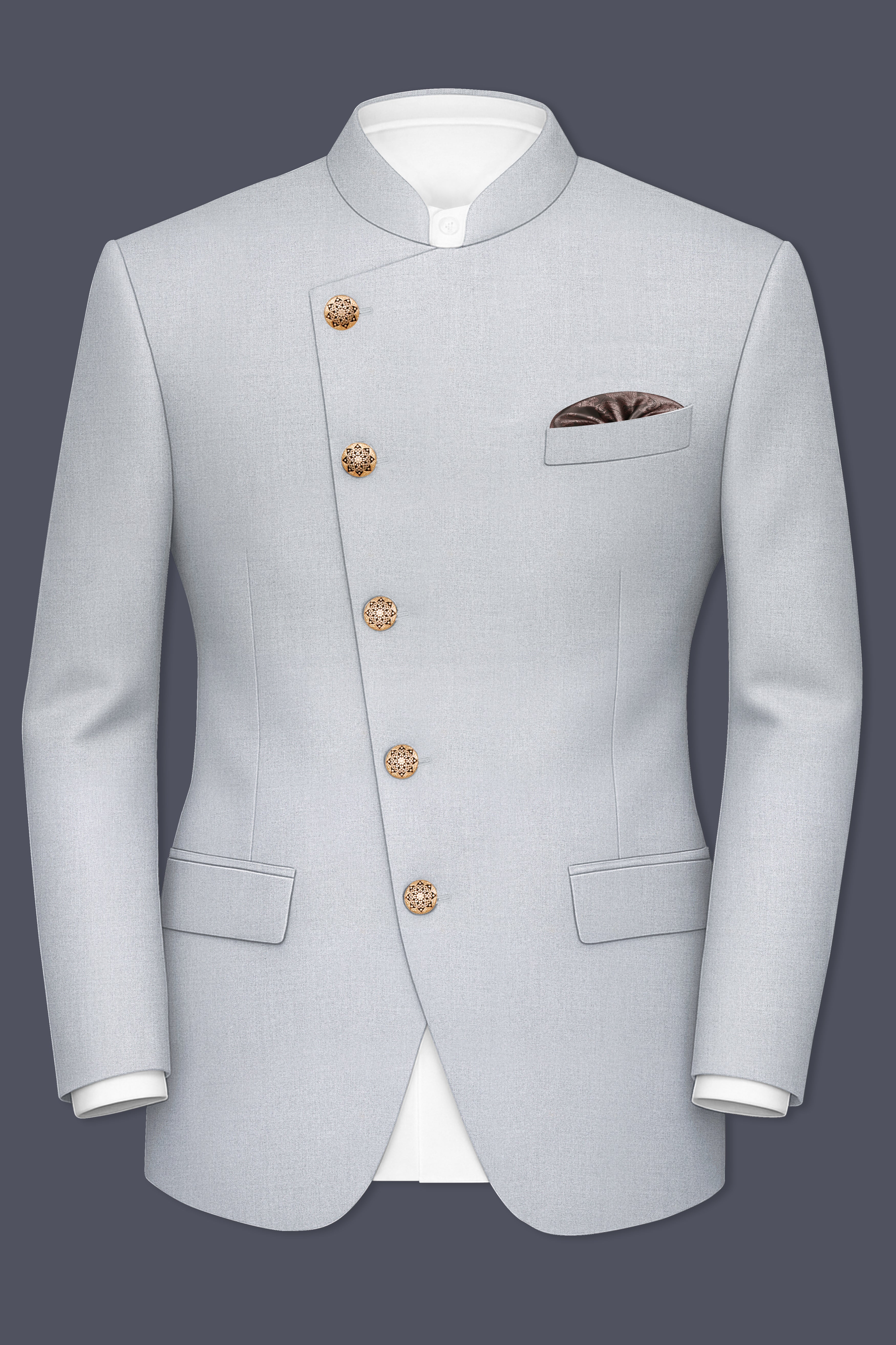 Spun Pearl Gray Cross Placket Bandhgala Blazer