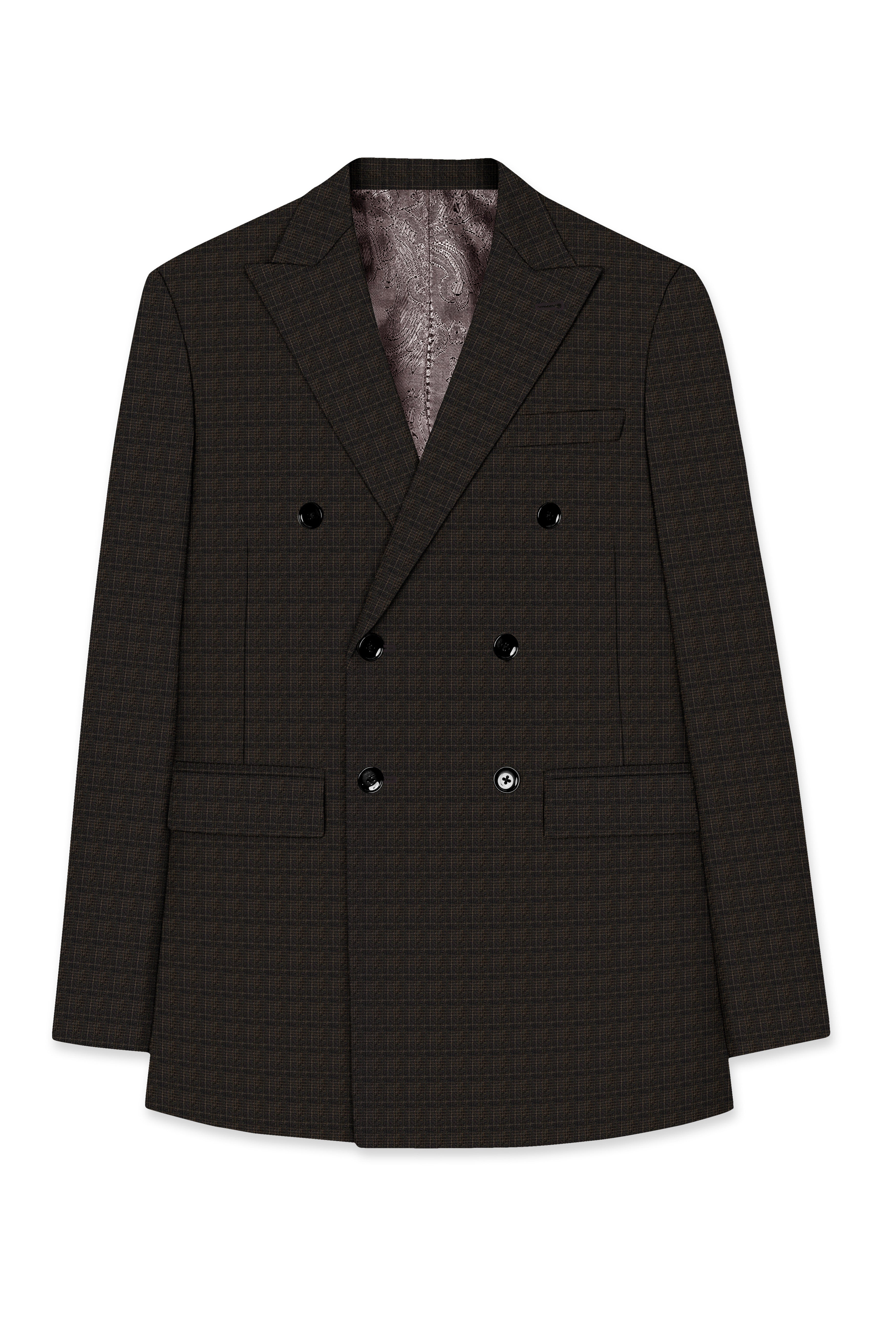 Emperor Gray with Hemlock Dark Brown Checkered Double Breasted Blazer