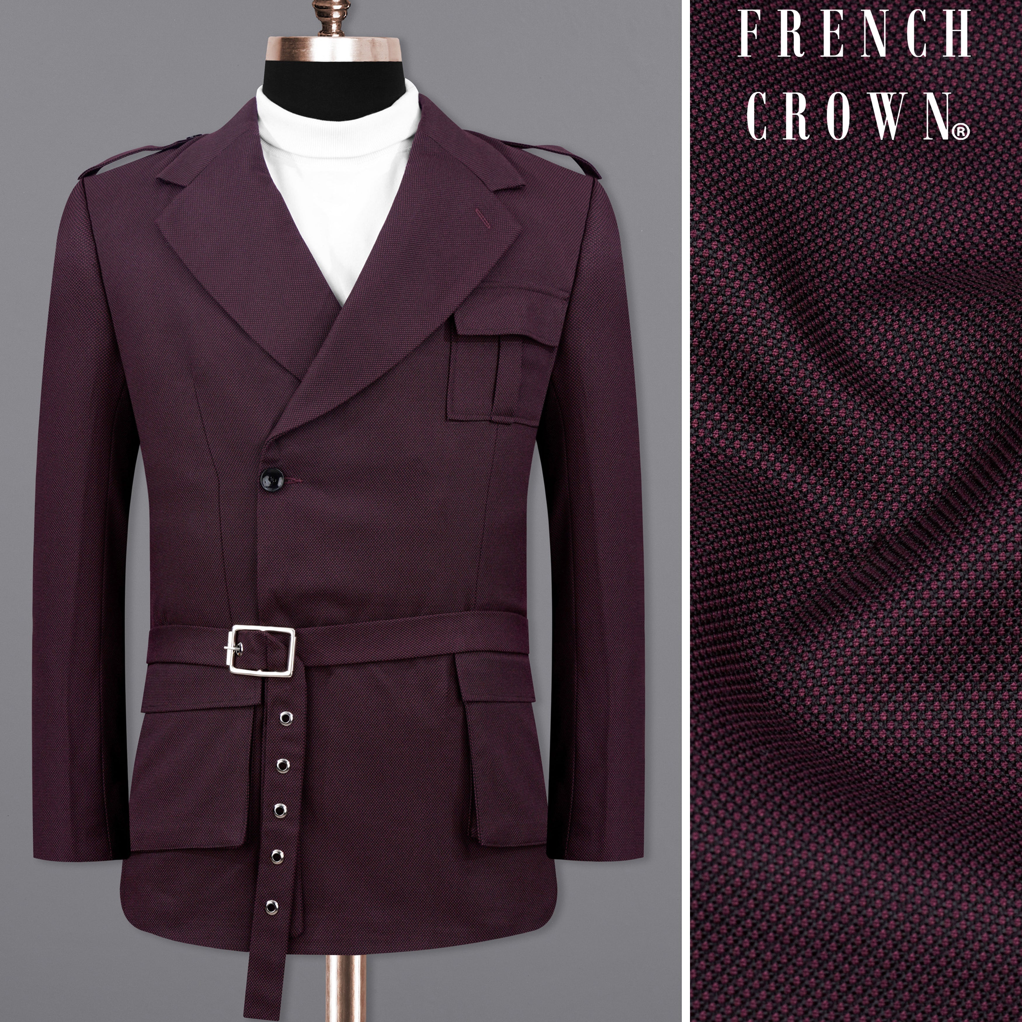 Eclipse Maroon Textured Premium Terry Rayon Double-Breasted