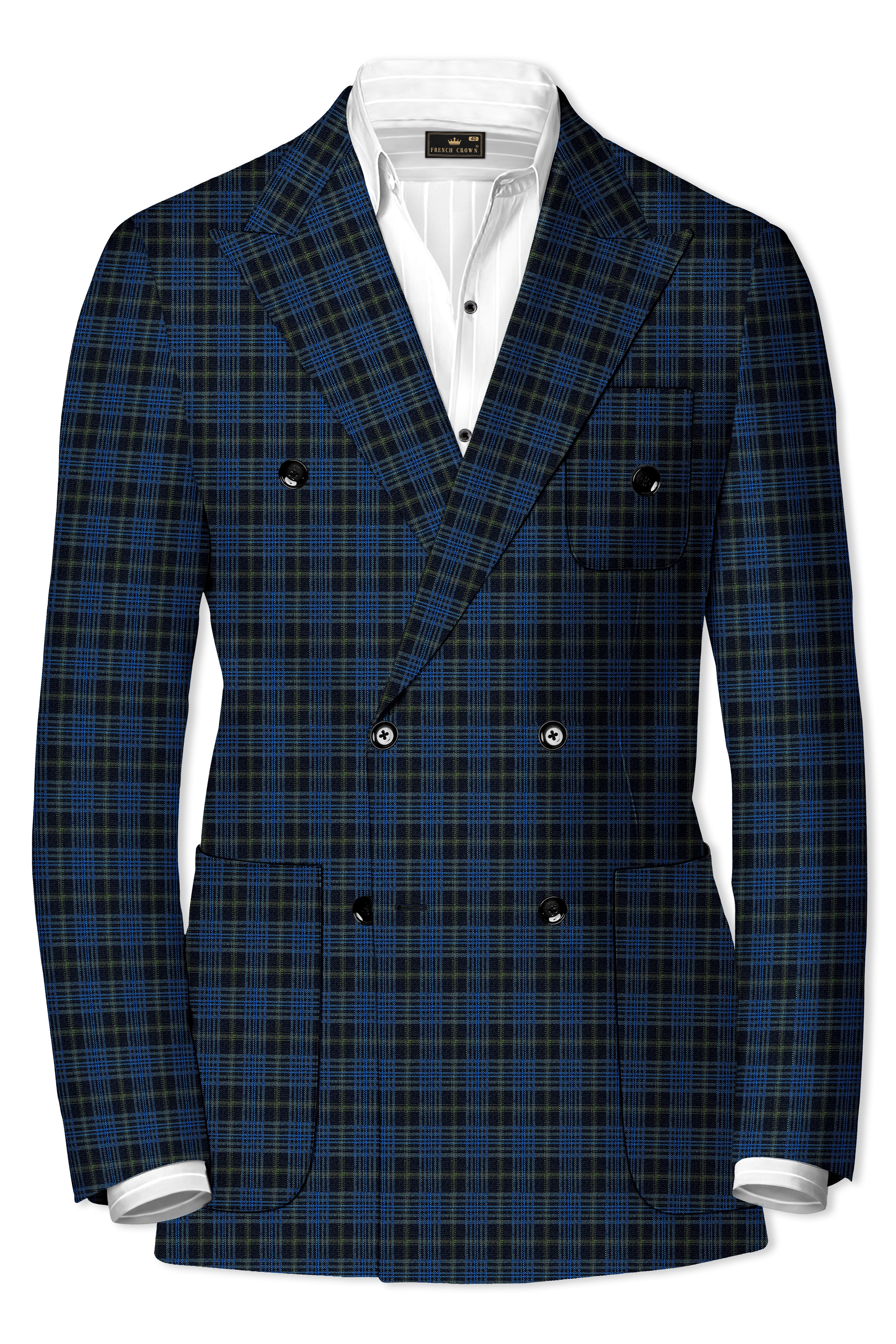 Fiord Navy Blue with Black Russian Plaid Double Breasted Sports Blazer